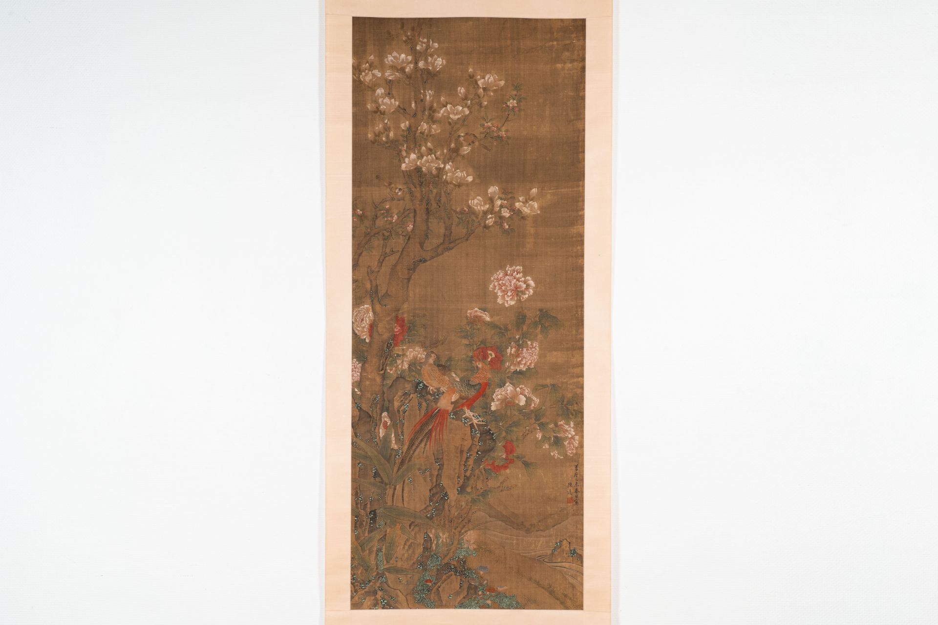 Chen Zun é™³éµ (1723-?): 'Magnolia and pheasant', ink and colour on silk, dated 1775