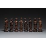 Eight Chinese wooden sculptures of female deities, 19th C.