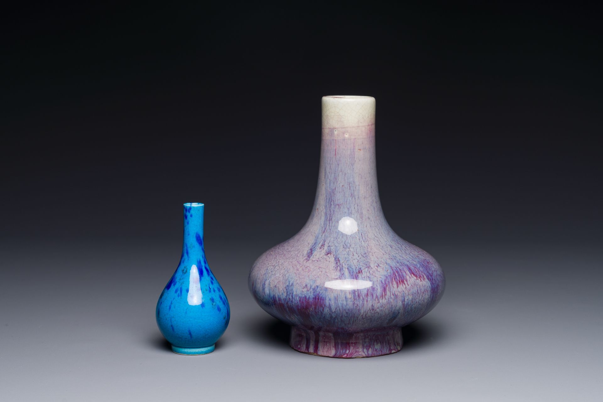 A Chinese flambe-glazed vase and a turquoise-ground vase with splash design, Daoguang mark, 19/20th