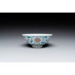 A Chinese doucai 'lotus scroll' bowl, Qianlong mark and of the period