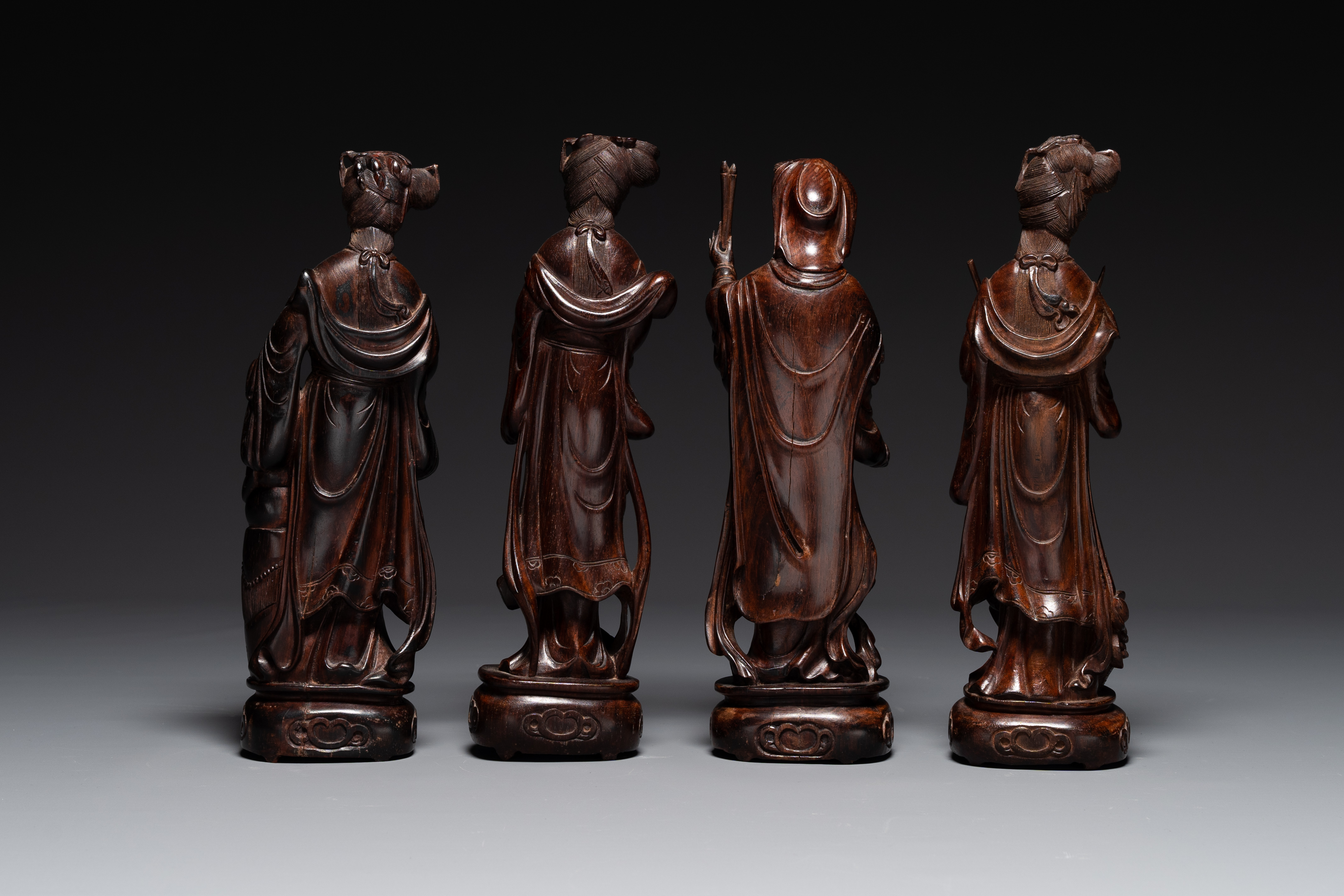 Eight Chinese wooden sculptures of female deities, 19th C. - Image 6 of 7