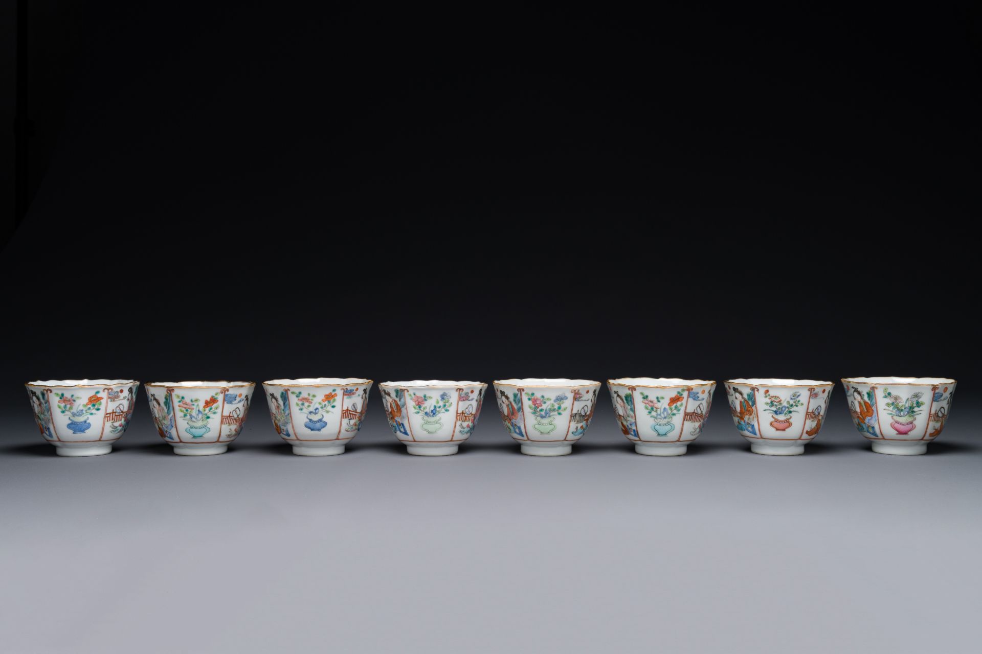 Eight Chinese famille rose cups and seven saucers, Xianfeng mark and of the period - Image 3 of 7