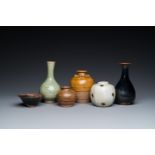 Five various Chinese monochrome-glazed vases and a bowl, Yuan and later