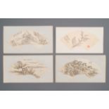Chinese school: Four fan-shaped paintings, ink and colour on paper, signed Bosheng åšç”Ÿ, 19/20th C