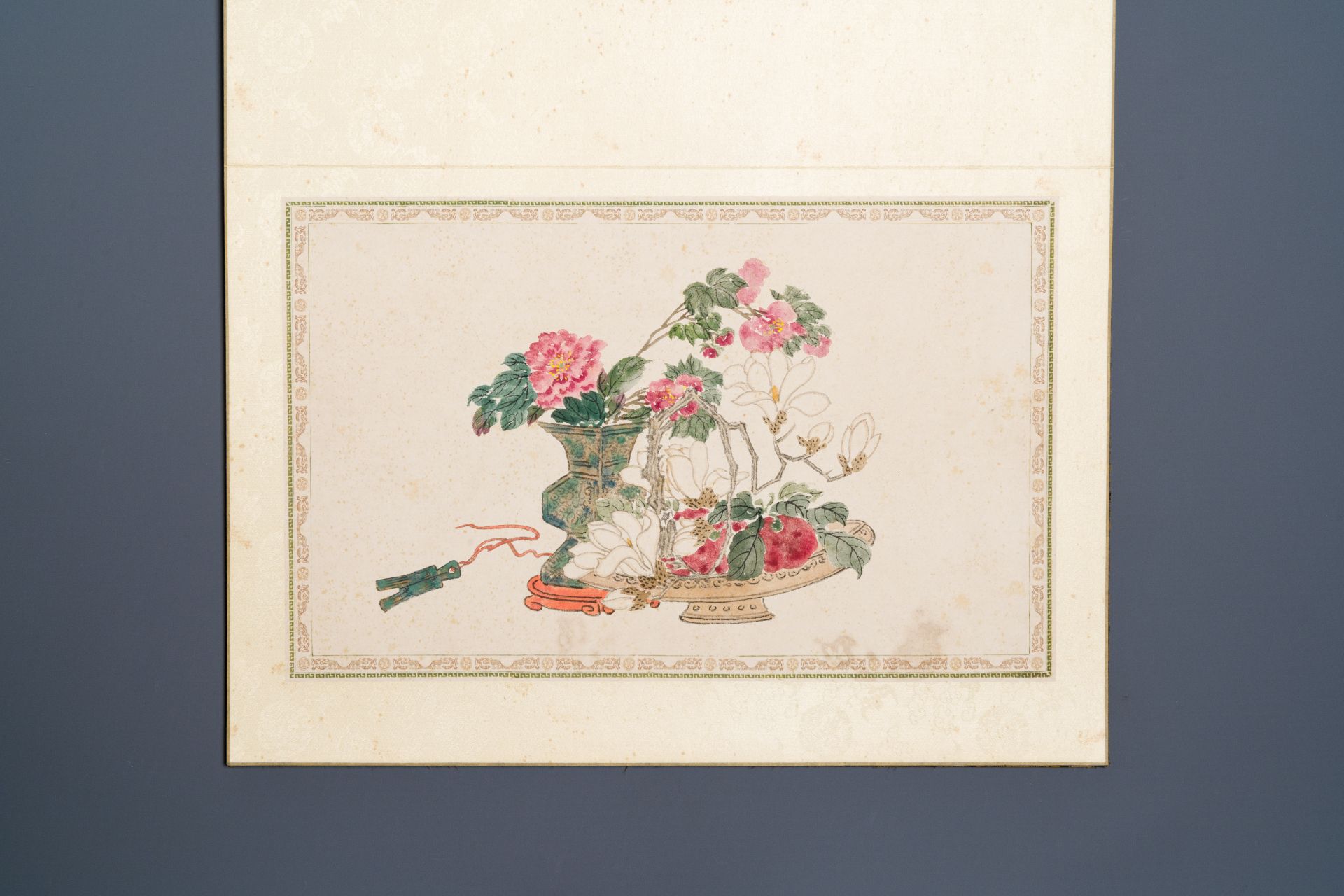 Pu Yi æº¥å„€ (1906-1967): 'Calligraphy' and Wan Rong å©‰å®¹ (1904-1946): 'Still life', ink and color - Image 9 of 13