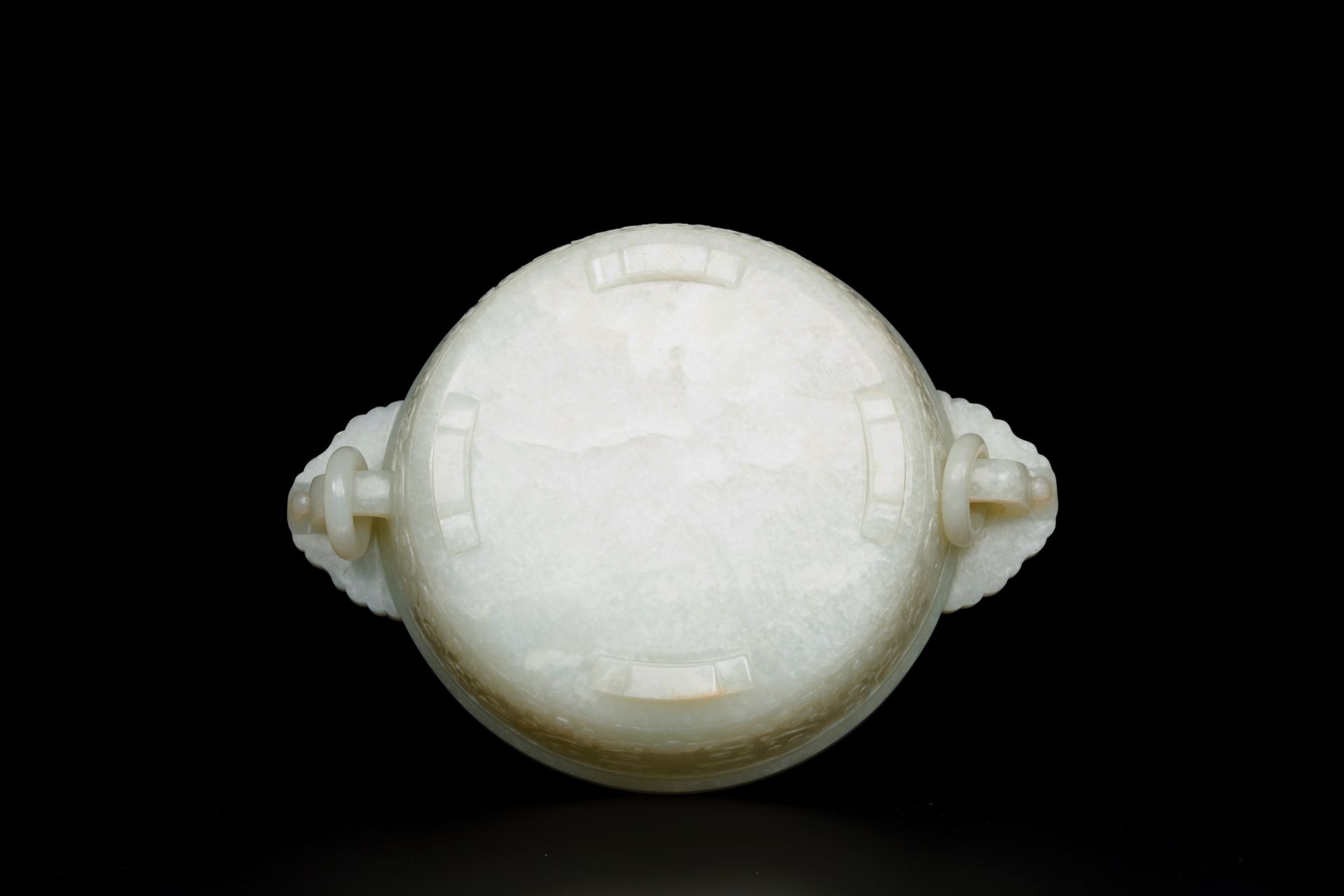 An important Chinese chrysanthemum-shaped very pale celadon jade marriage bowl, 18th C. - Image 8 of 8
