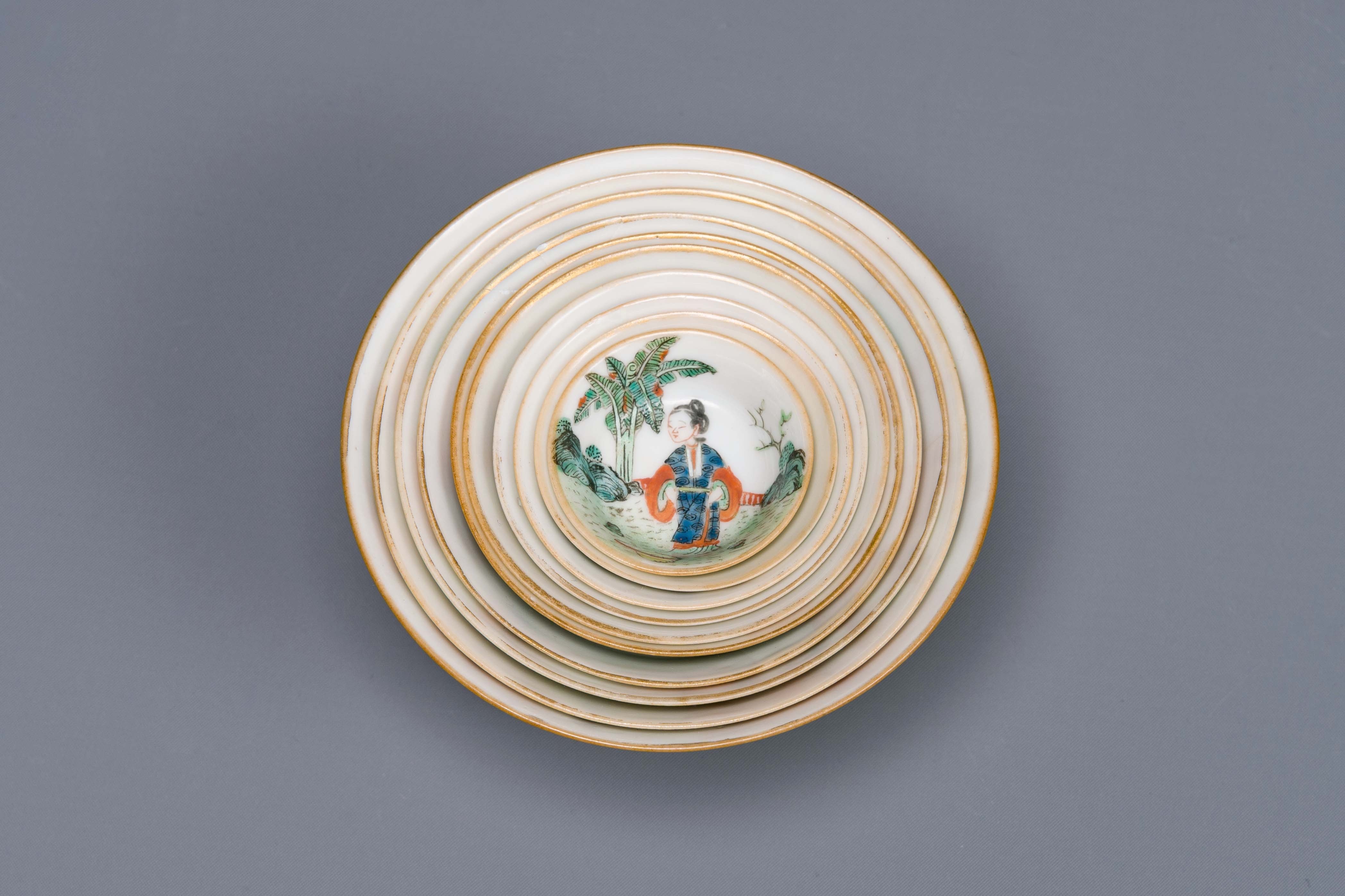 A rare set of ten Chinese famille rose 'erotic' nesting bowls, Daoguang mark and of the period - Image 3 of 17