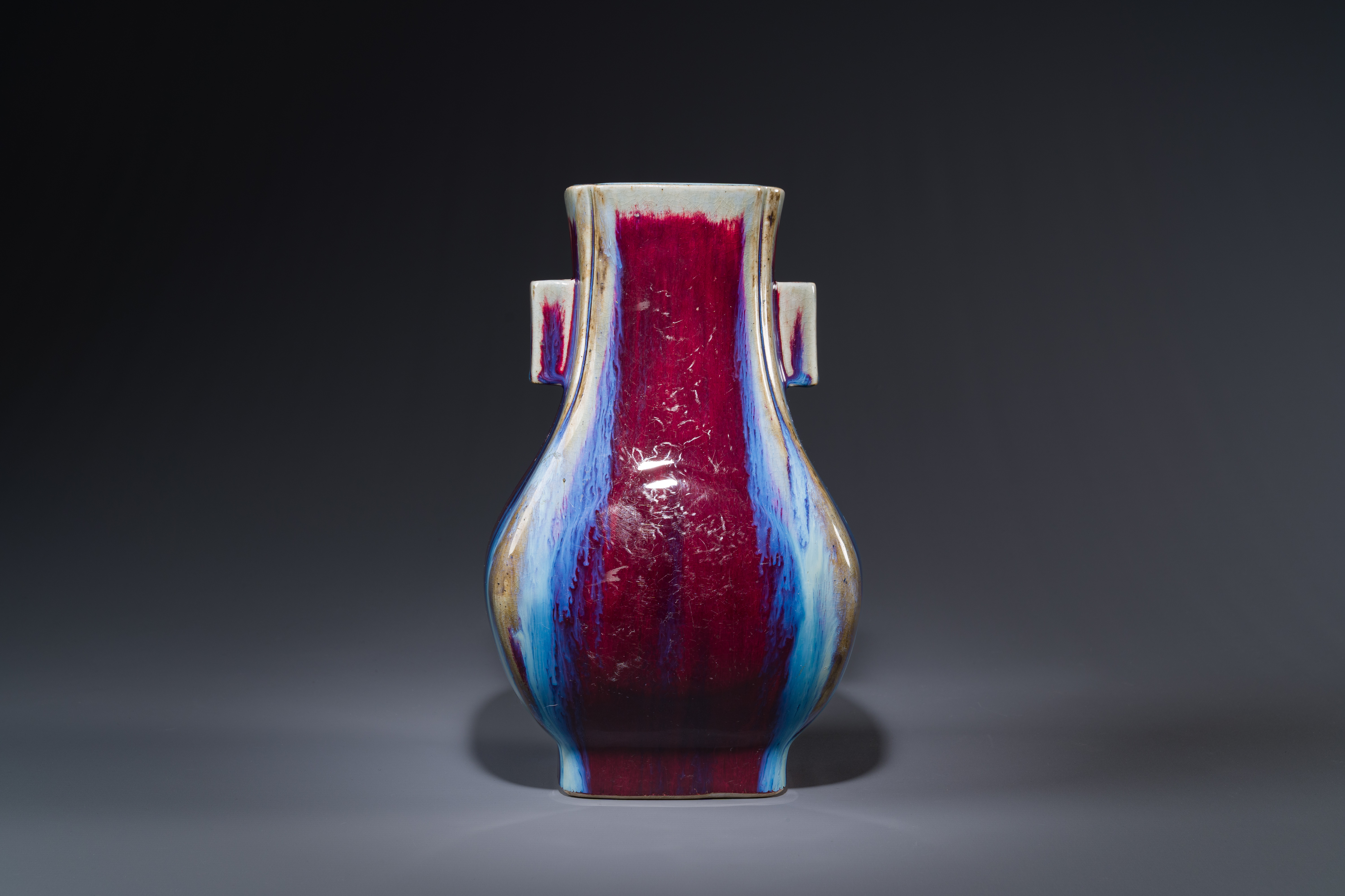 A Chinese flambe-glazed 'hu' vase, Qianlong mark and possibly of the period - Image 2 of 4