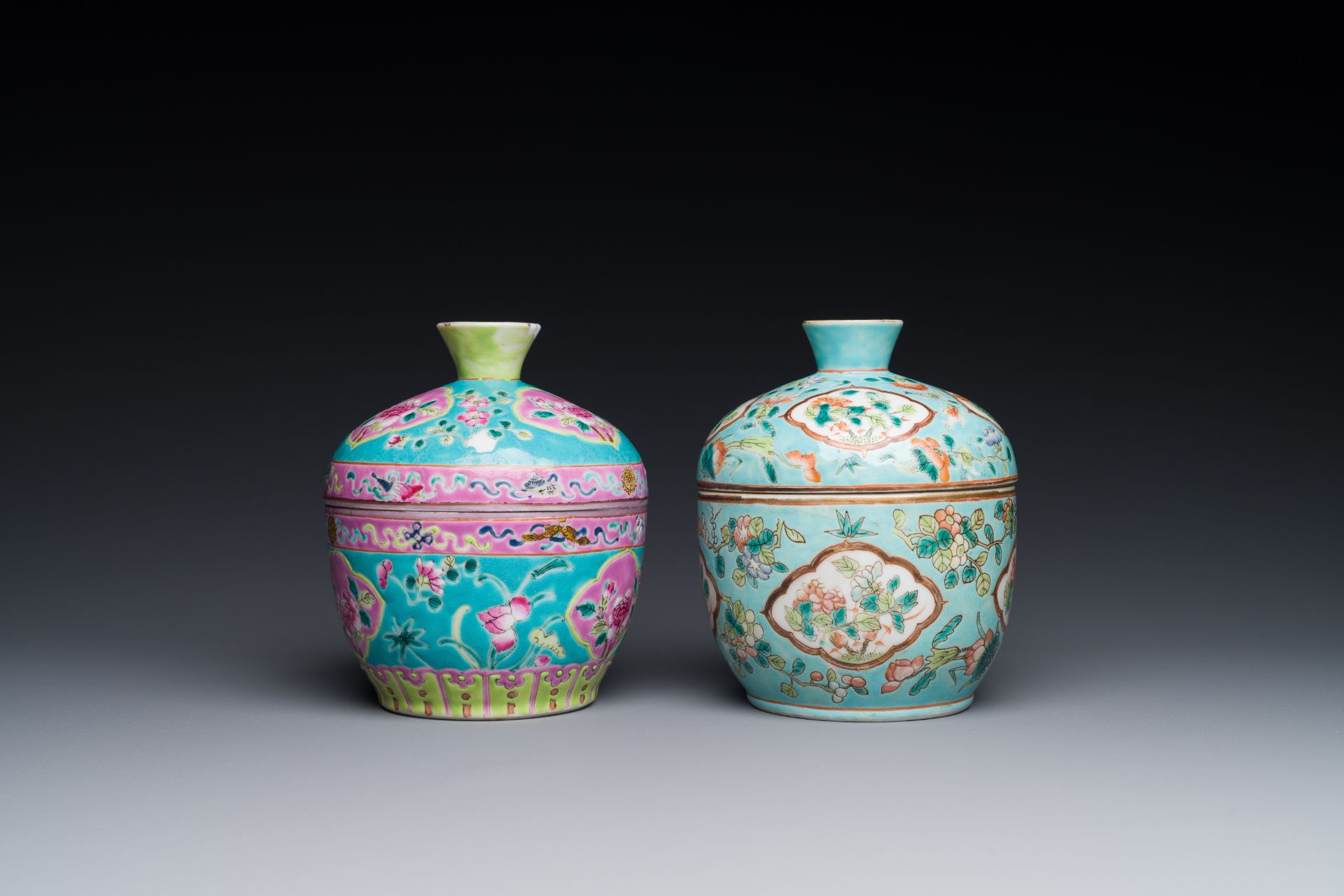 Two Chinese famille rose 'chupu' bowls and covers for the Straits or Peranakan market, Guangxu mark - Image 2 of 3