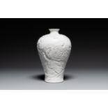 A Chinese monochrome white-glazed biscuit 'meiping' vase, signed Wang Bingrong çŽ‹ç‚³æ¦®, 19/20th C.
