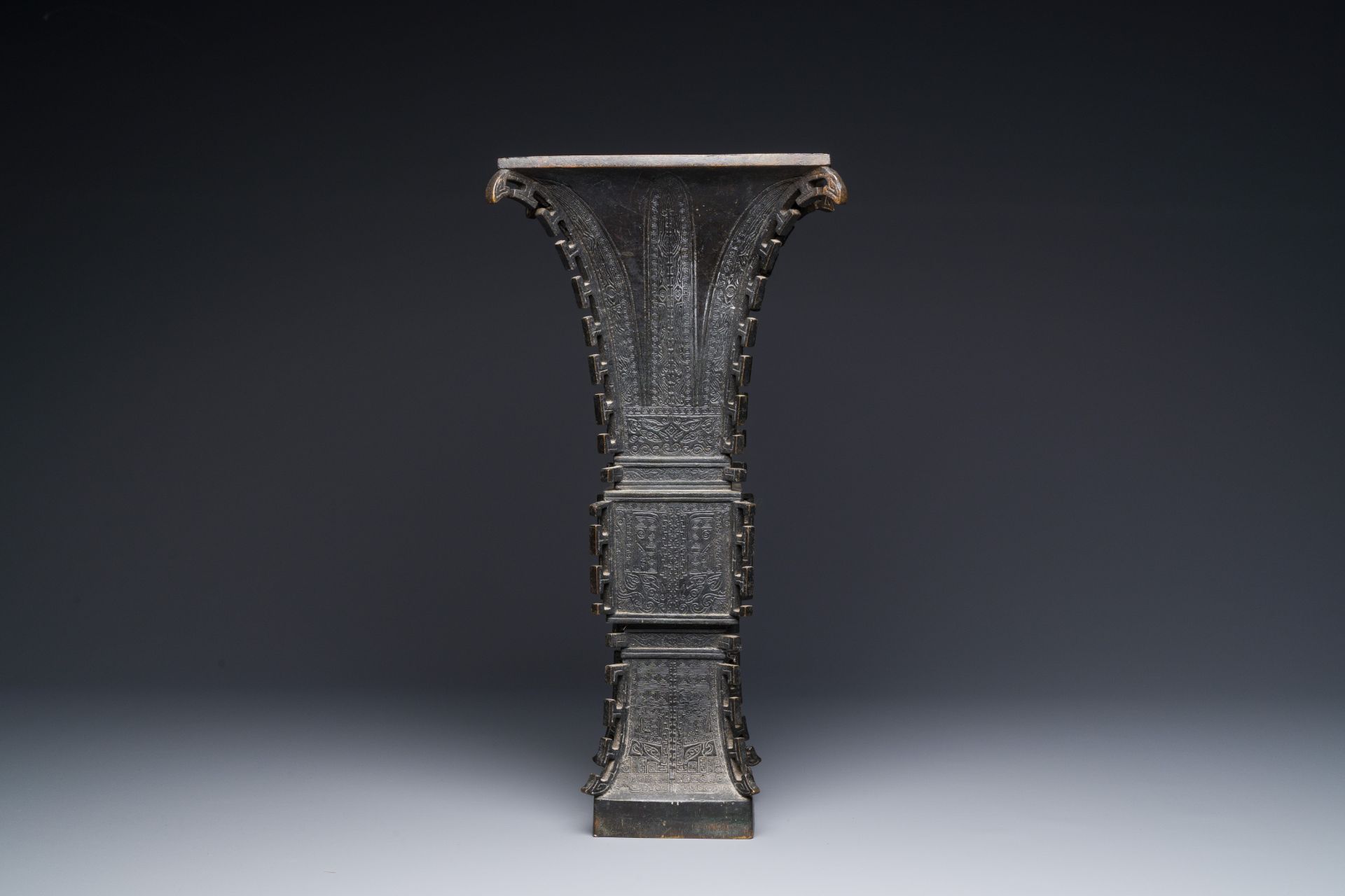 A Chinese bronze 'zun' vase with taotie design, Ming - Image 2 of 3