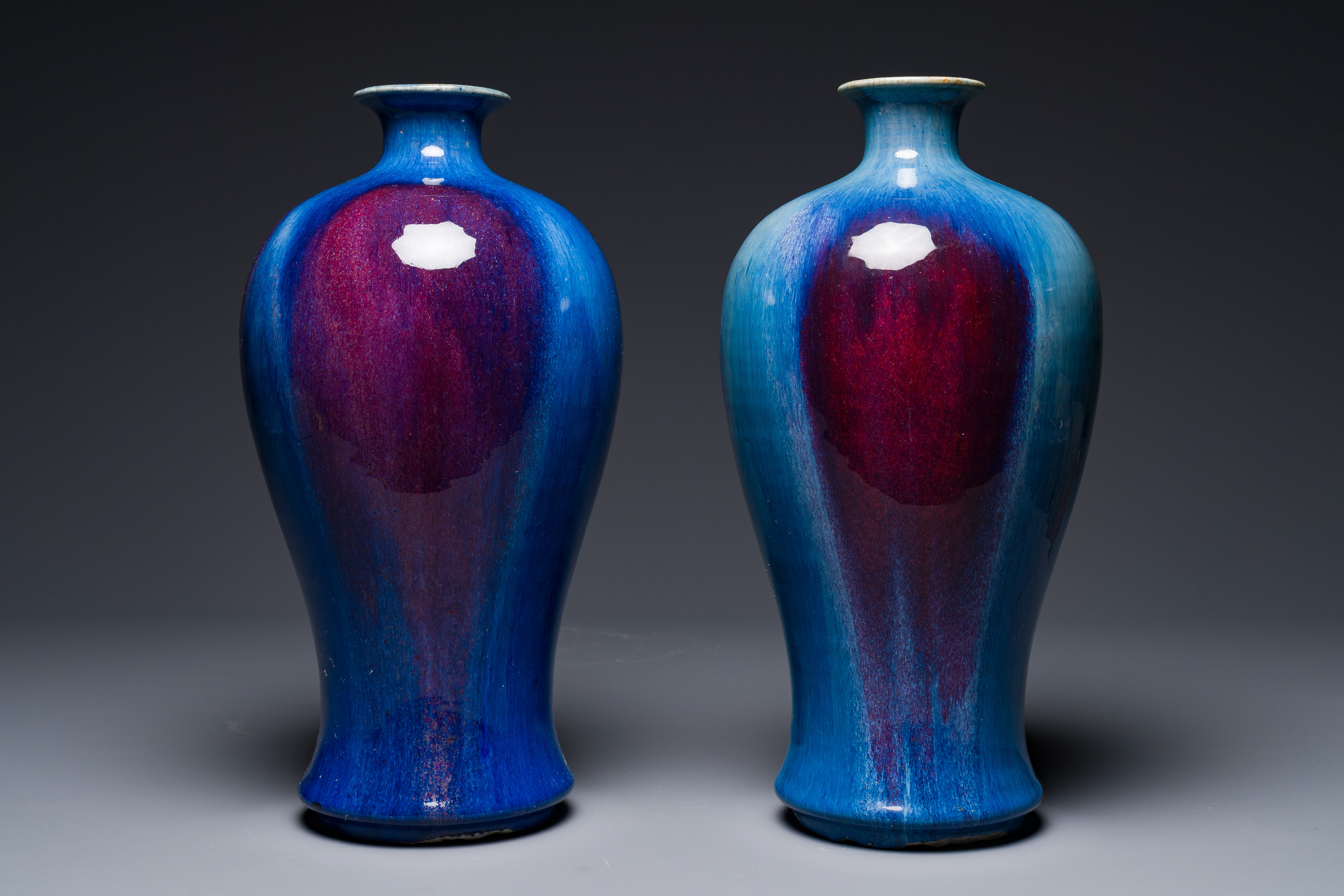 A pair of Chinese flambe-glazed 'meiping' vases, 18th C. - Image 3 of 5