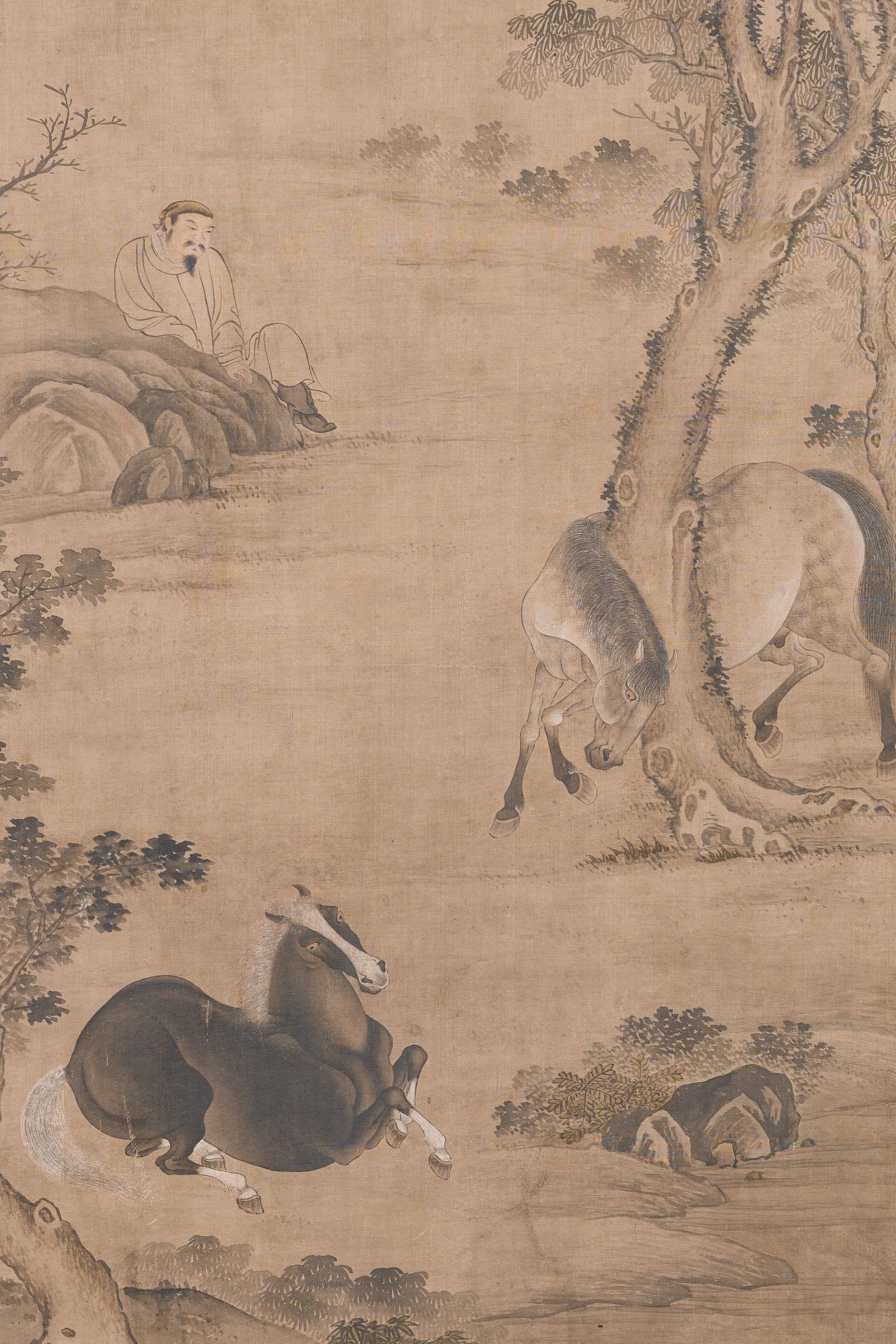 Chinese school: 'Man with two horses', ink and colour on silk, 18/19th C. - Bild 5 aus 5