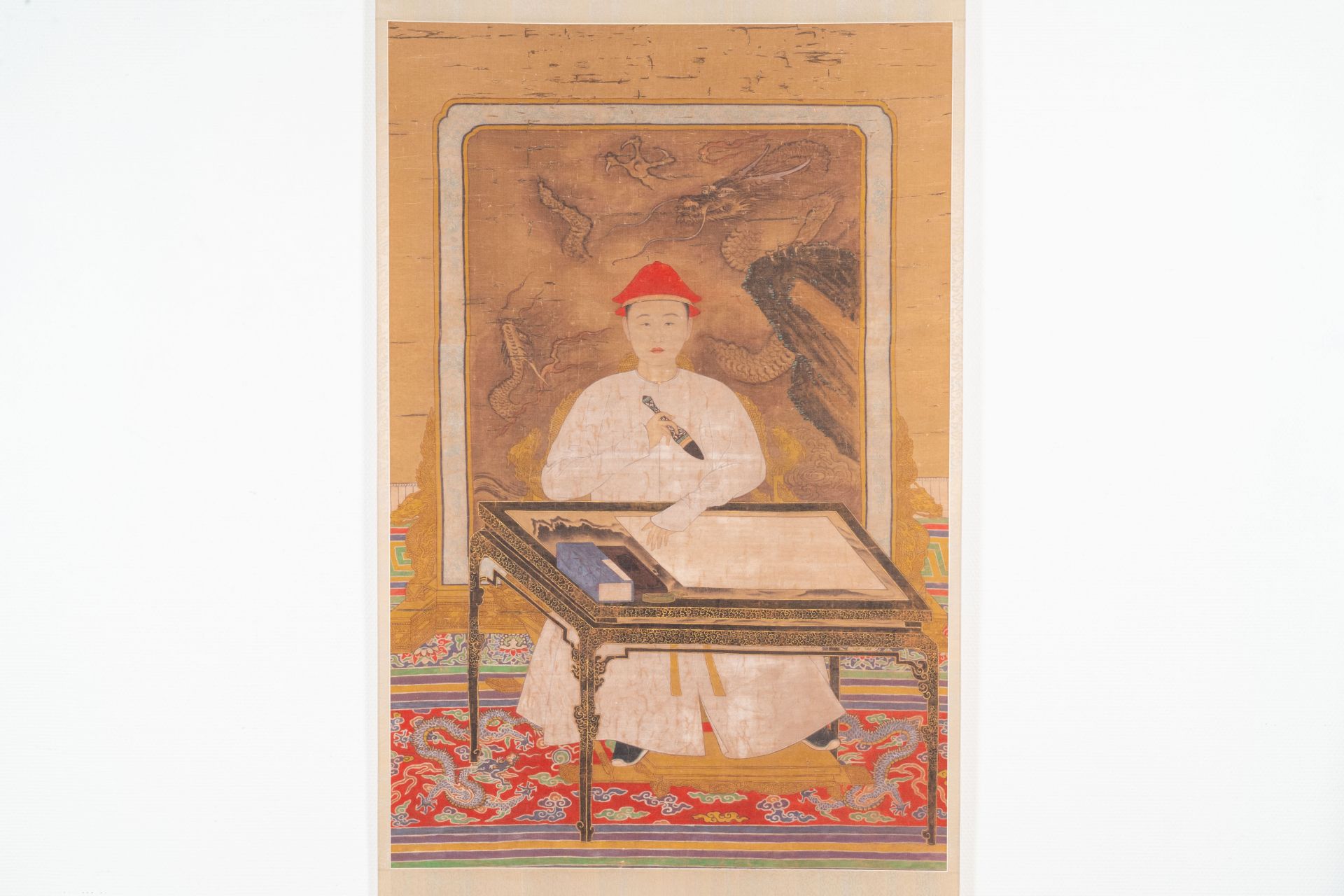 Chinese school: 'Portrait of emperor Yongzheng', ink and colour on silk, 19/20th C.