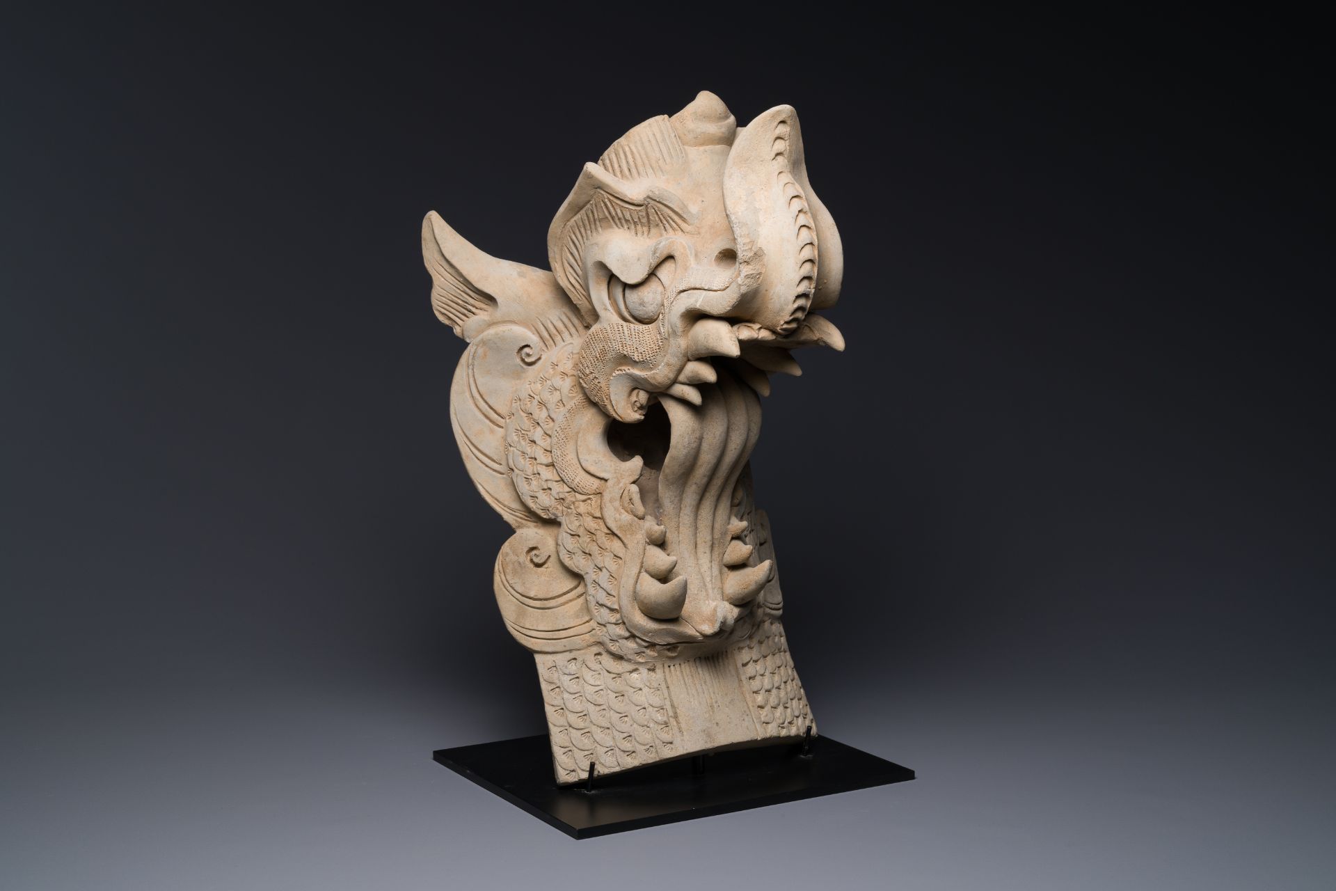 A Chinese pottery dragon head architectural tile, Song/Jin - Image 3 of 27