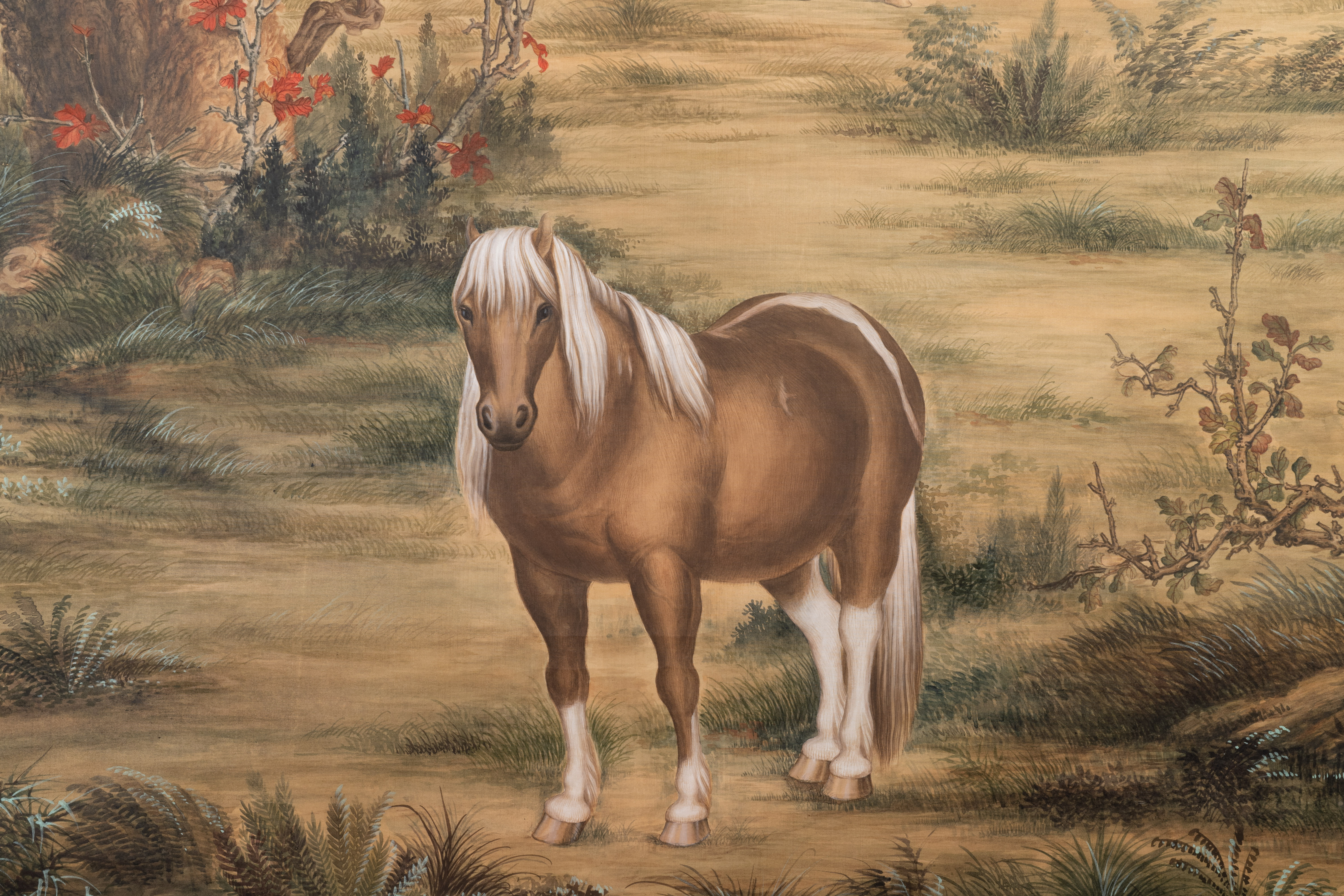 Chang Zenhao å¸¸æ›¾ç: 'Horses', ink and colour on silk, dated 1952 - Image 6 of 7