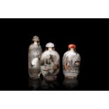 Three Chinese inside-painted glass snuff bottles, 20th C.