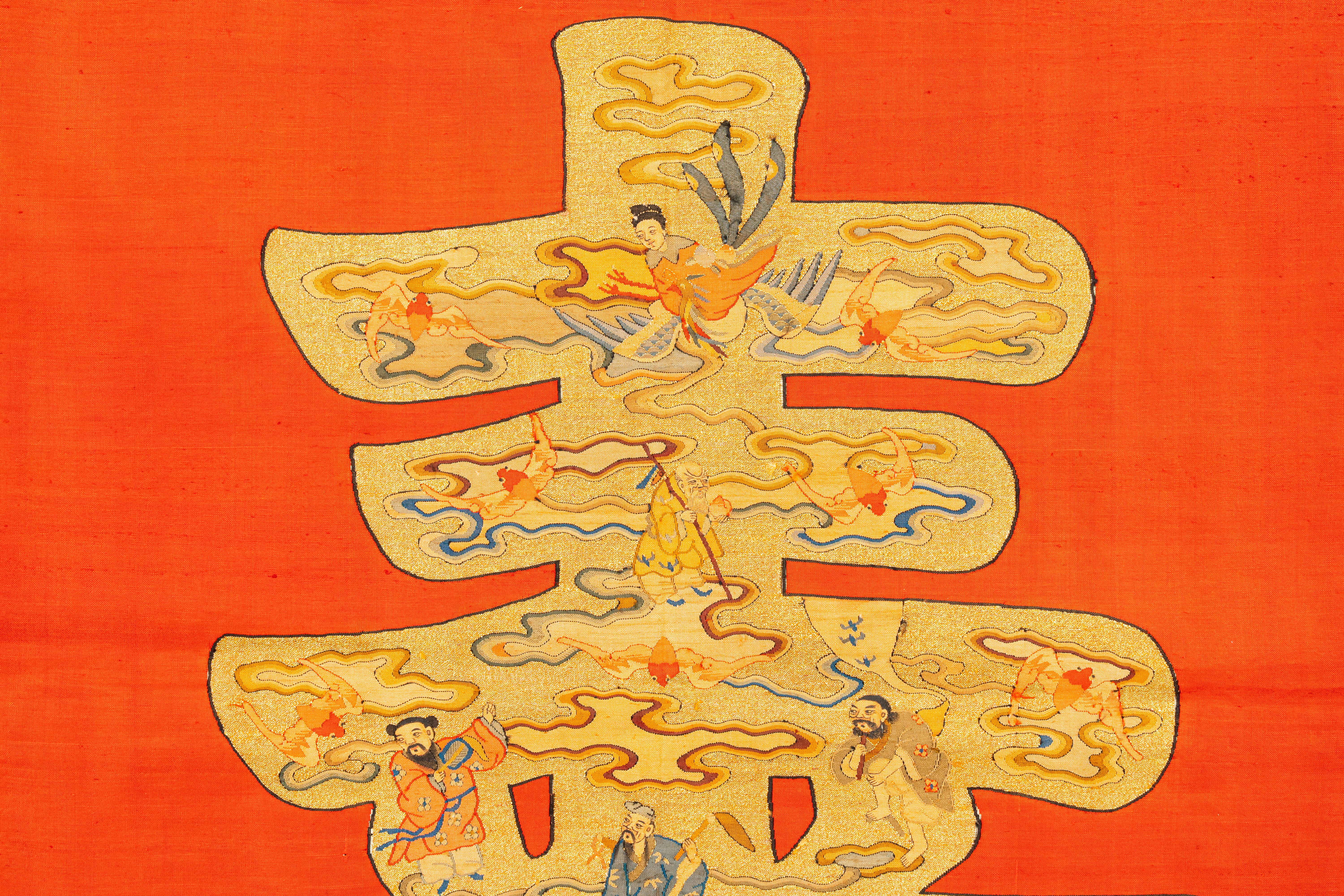 Three Chinese embroidered silk cloths with figural designs, 19/20th C. - Image 9 of 16