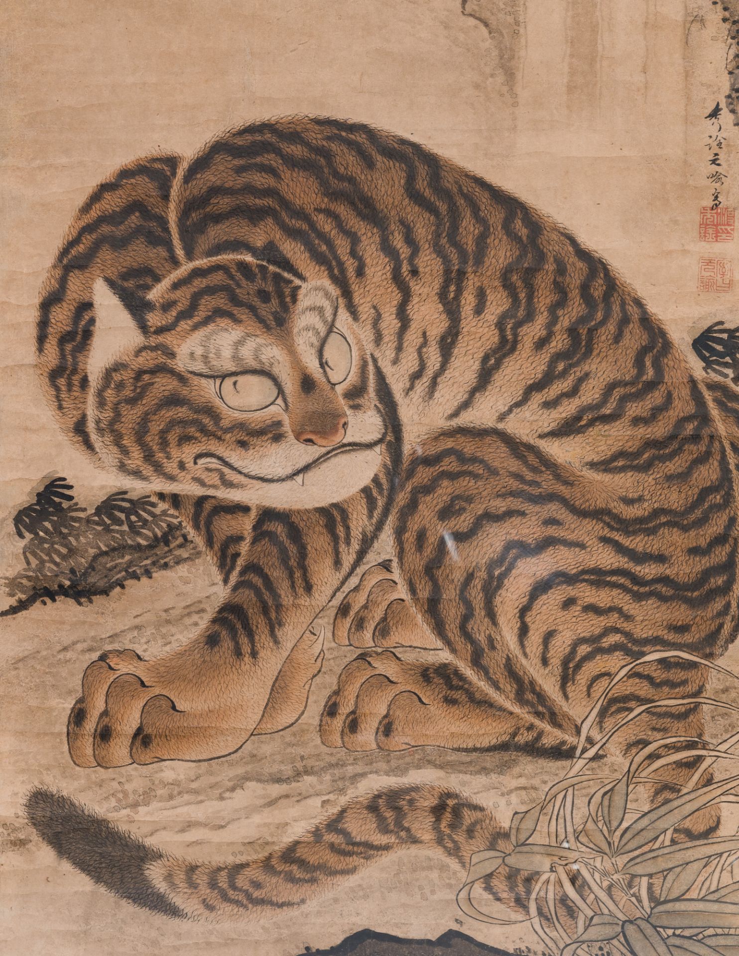 Watanabe Shusen (1736-1824): 'Tiger', ink and colour on paper - Image 4 of 4