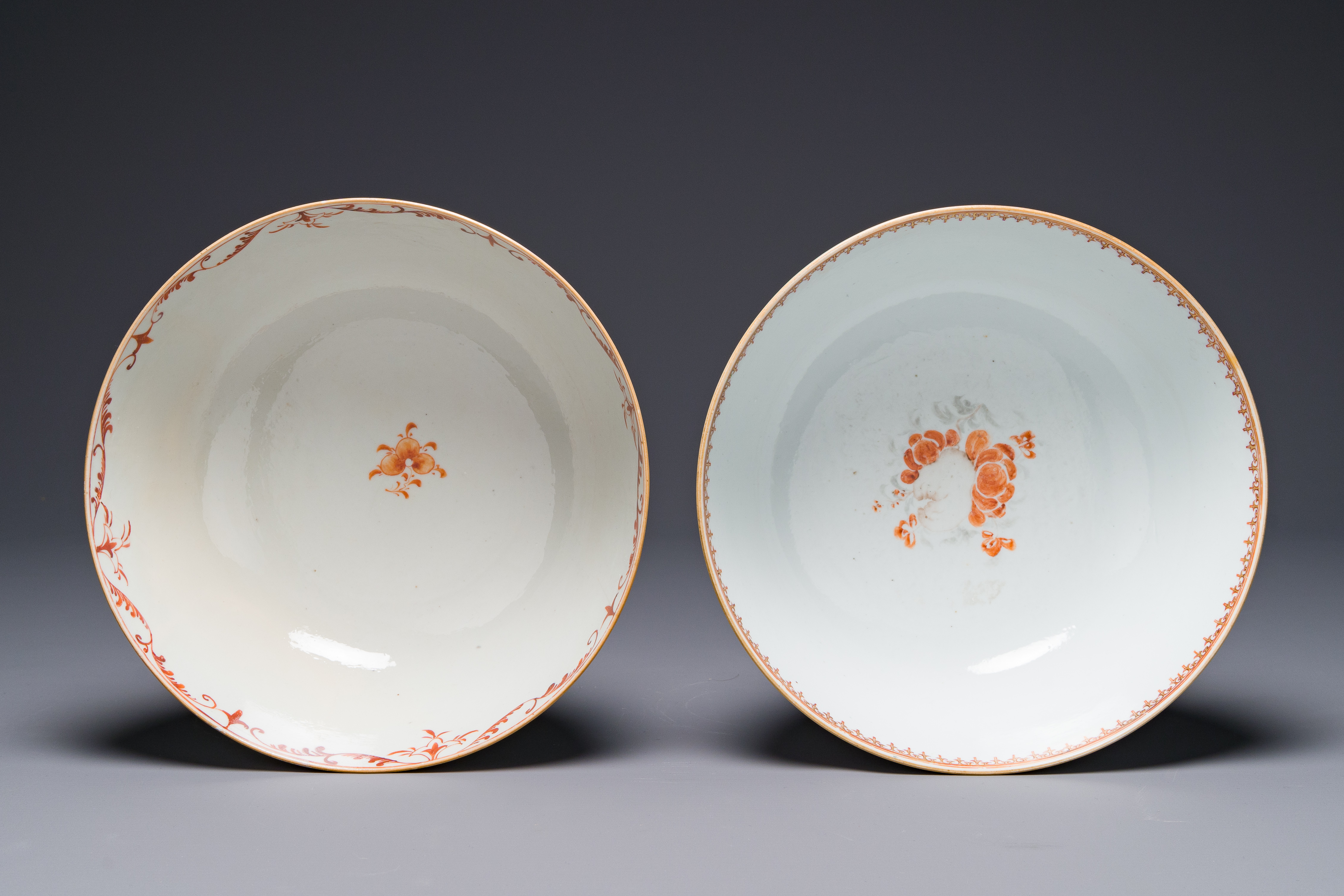 A Dutch-decorated Chinese bowl and a Canton famille rose 'mandarin subject' bowl, Qianlong - Image 7 of 8