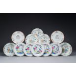 Twelve Chinese famille rose plates with floral design, Qianlong