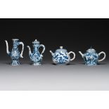 Two Chinese blue and white ewers and two teapots, Kangxi