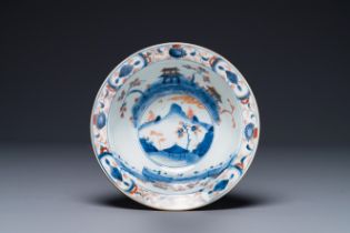 A Chinese Imari-style 'klapmuts' bowl with landscape design, ex-collection of August the Strong, Kan