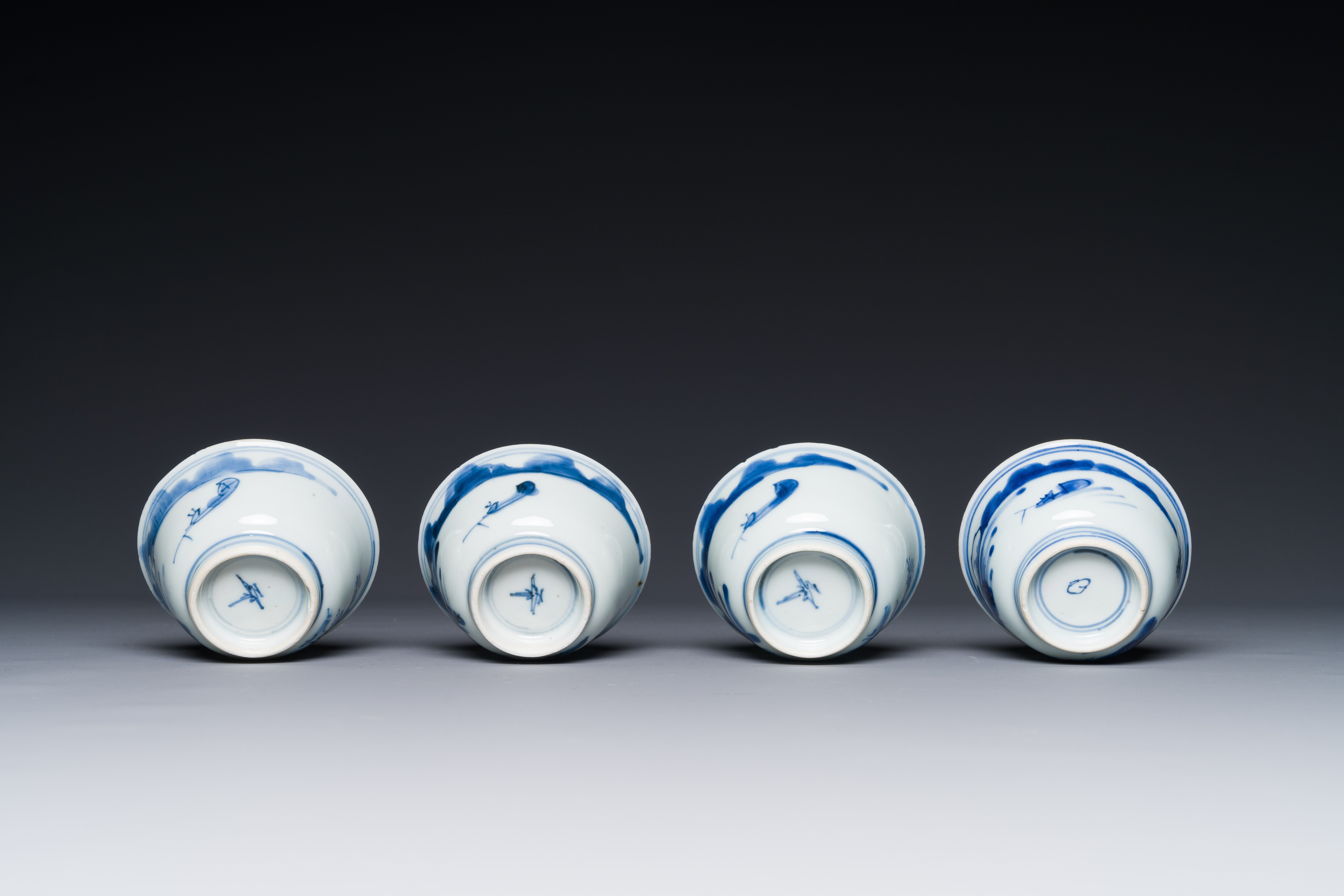 Seven Chinese blue and white cups and six saucers, Transitional period/early Kangxi - Image 6 of 6