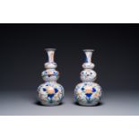 A pair of Chinese verte-Imari triple gourd vases, Kangxi