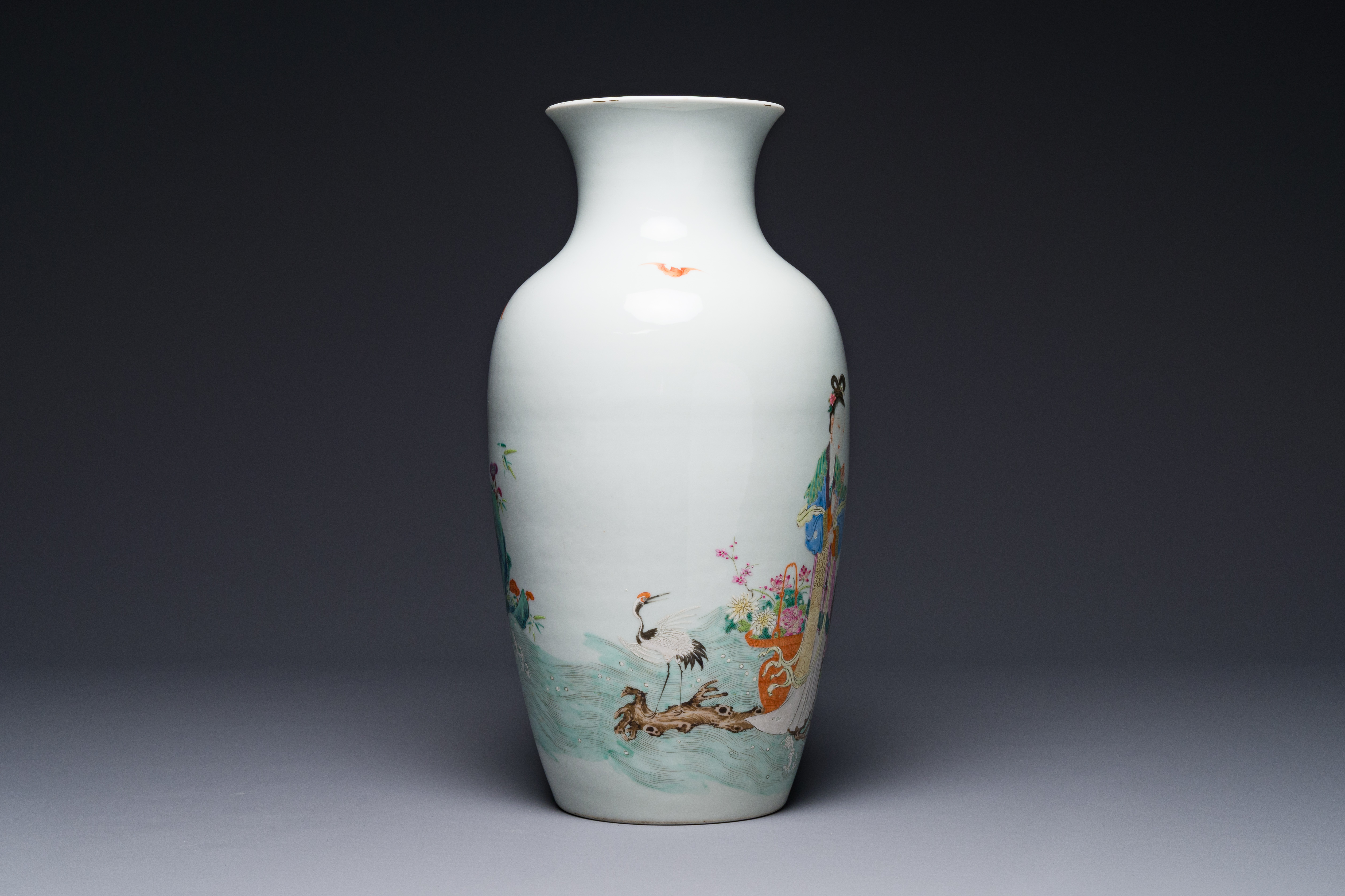 A Chinese famille rose 'Lan Caihe' vase, Qianlong mark, 19/20th C. - Image 5 of 7