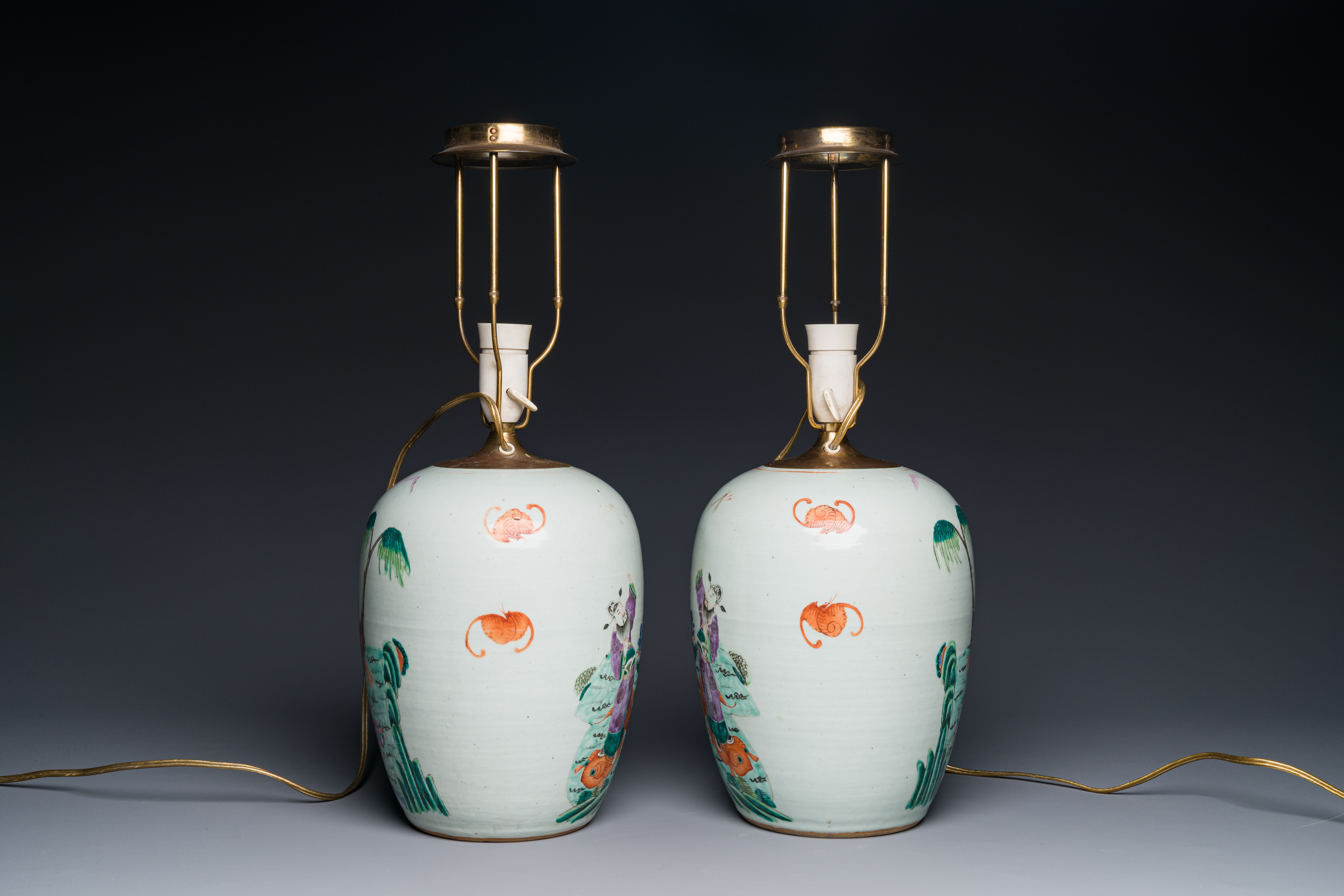 A pair of Chinese famille rose 'eight immortals' jars mounted as lamps, 19th C. - Image 2 of 3