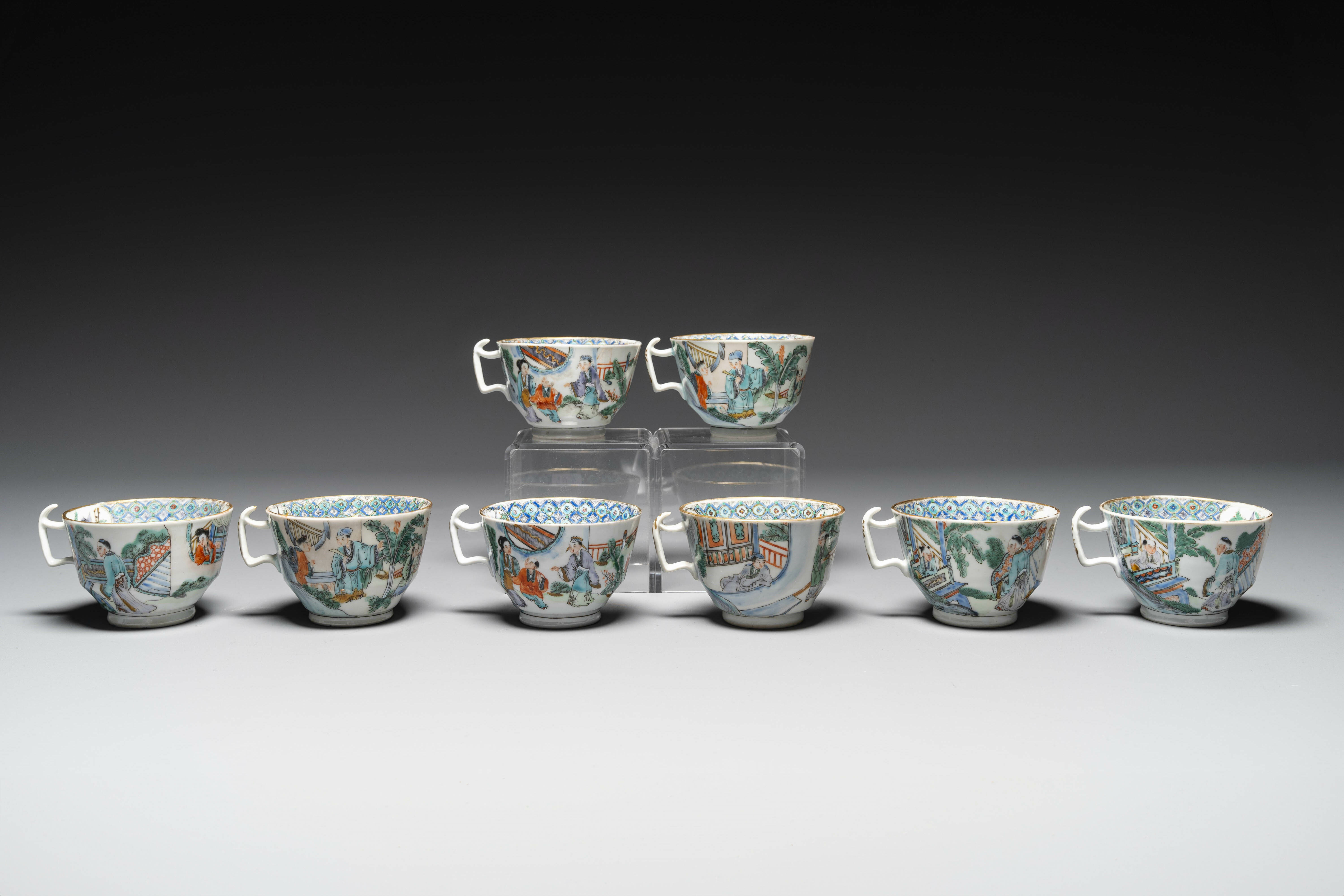 A rare Chinese Canton famille verte 27-piece tea service, 19th C. - Image 11 of 13
