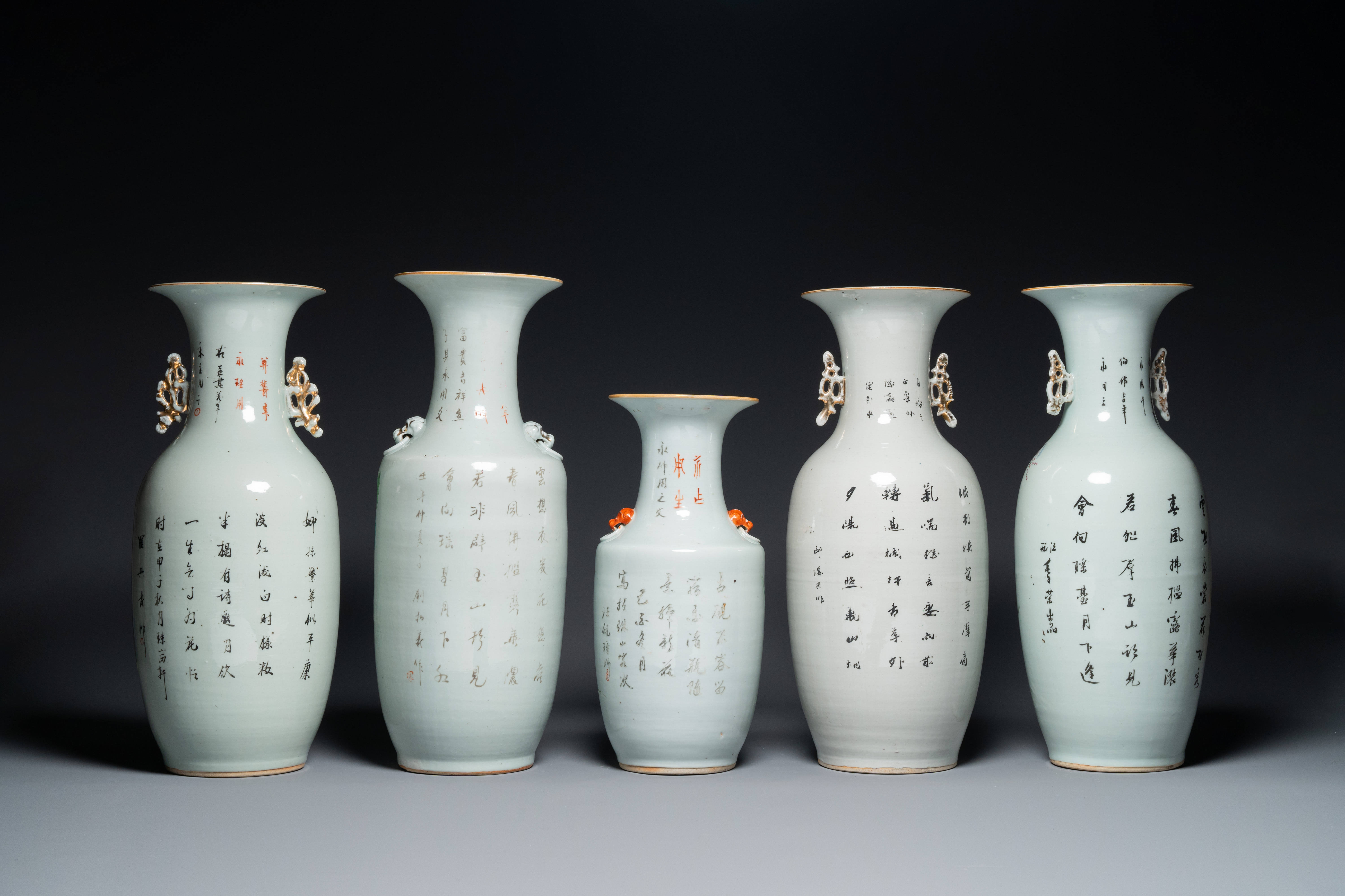 Five various Chinese famille rose vases, 19/20th C. - Image 2 of 4