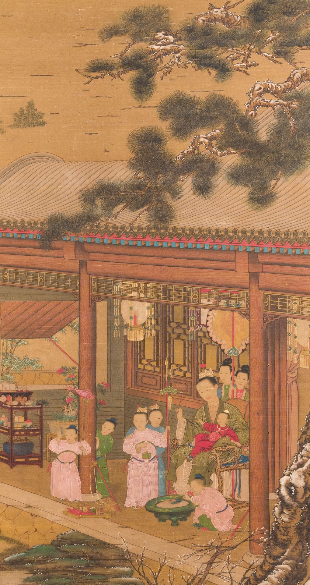 Chinese school: 'Emperor Qianlong with children', ink and colour on silk, 18/19th C.