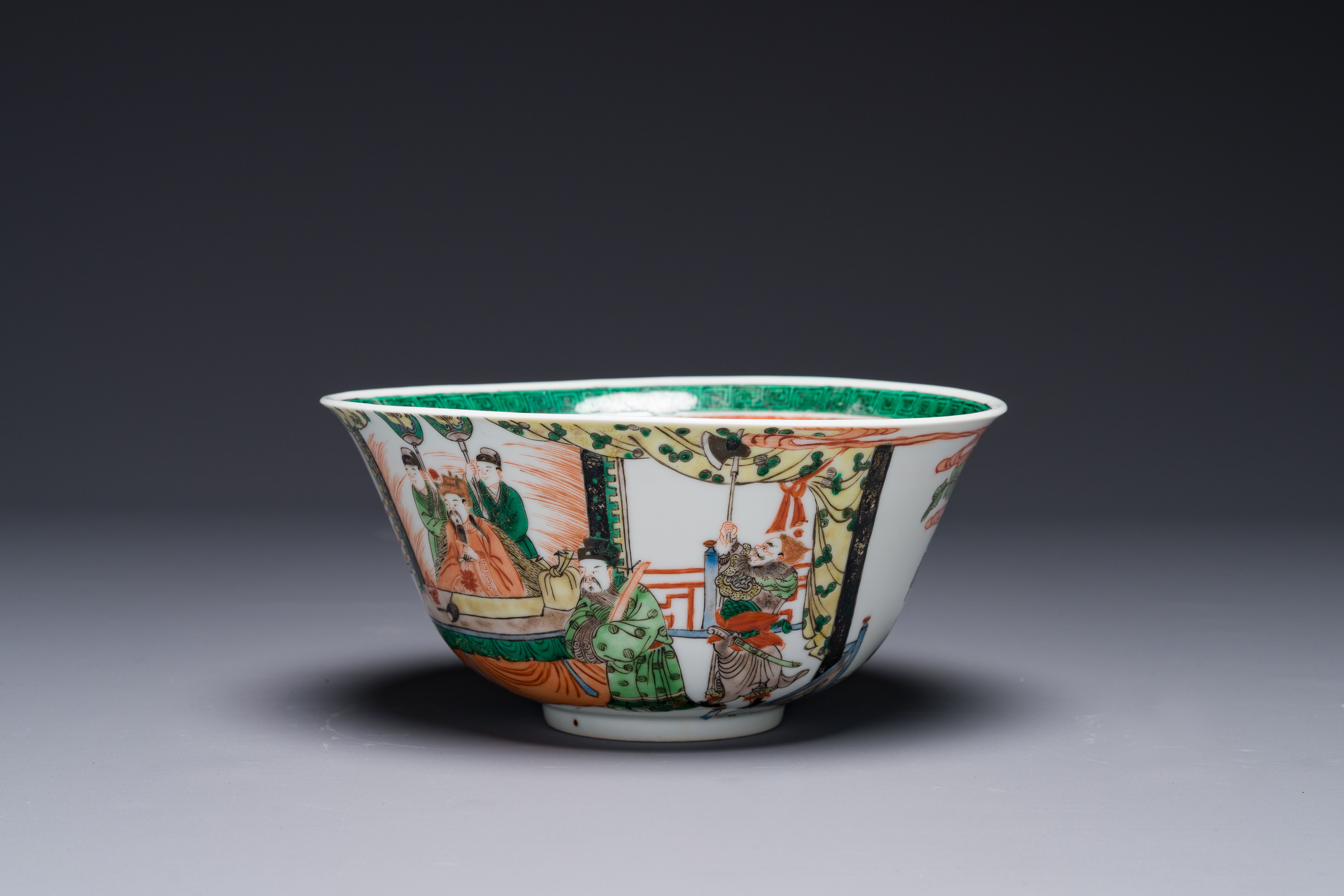 A Chinese famille verte bowl with narrative design, 19th C. - Image 2 of 6