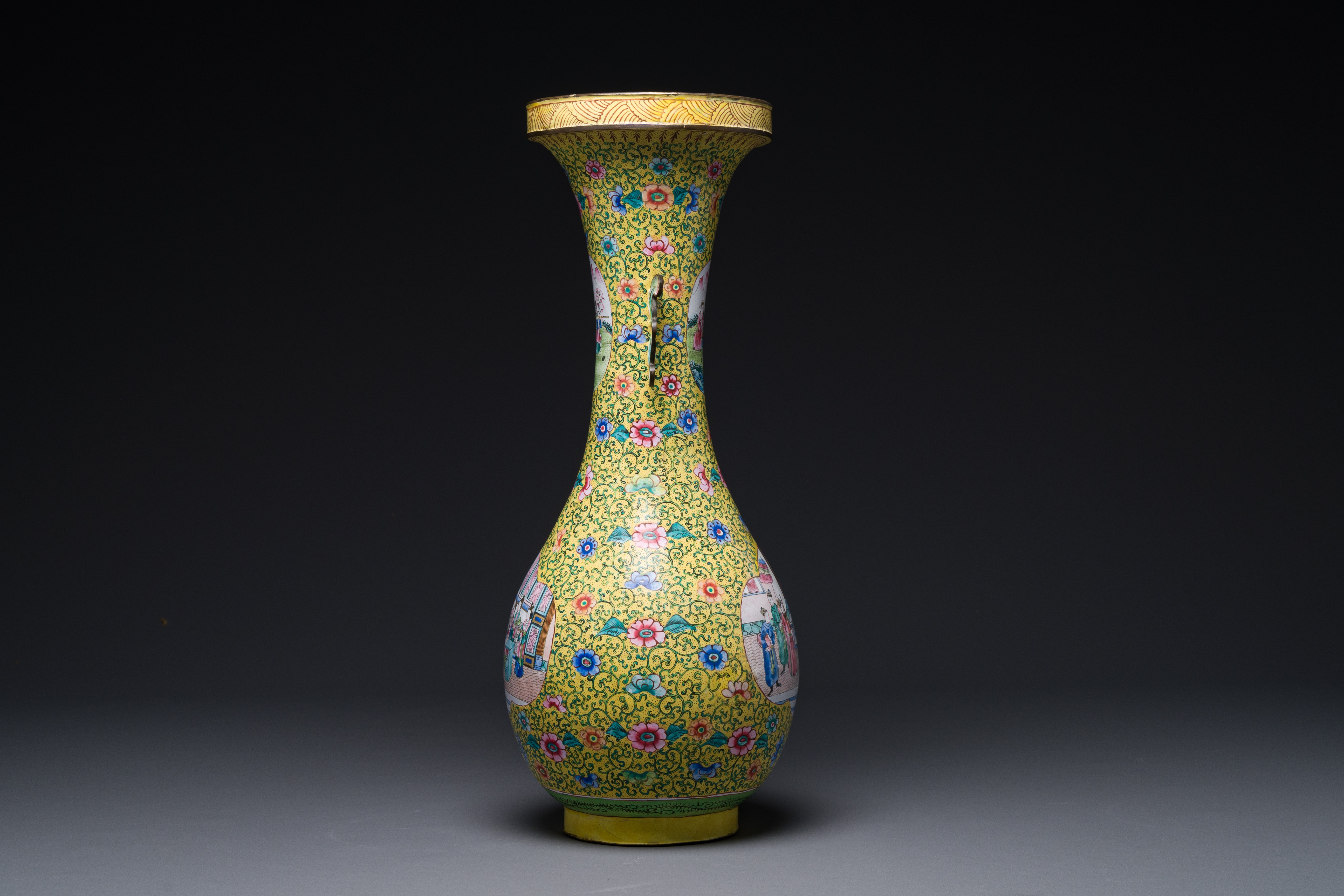 A Chinese Canton enamel yellow-ground vase, 19th C. - Image 2 of 6