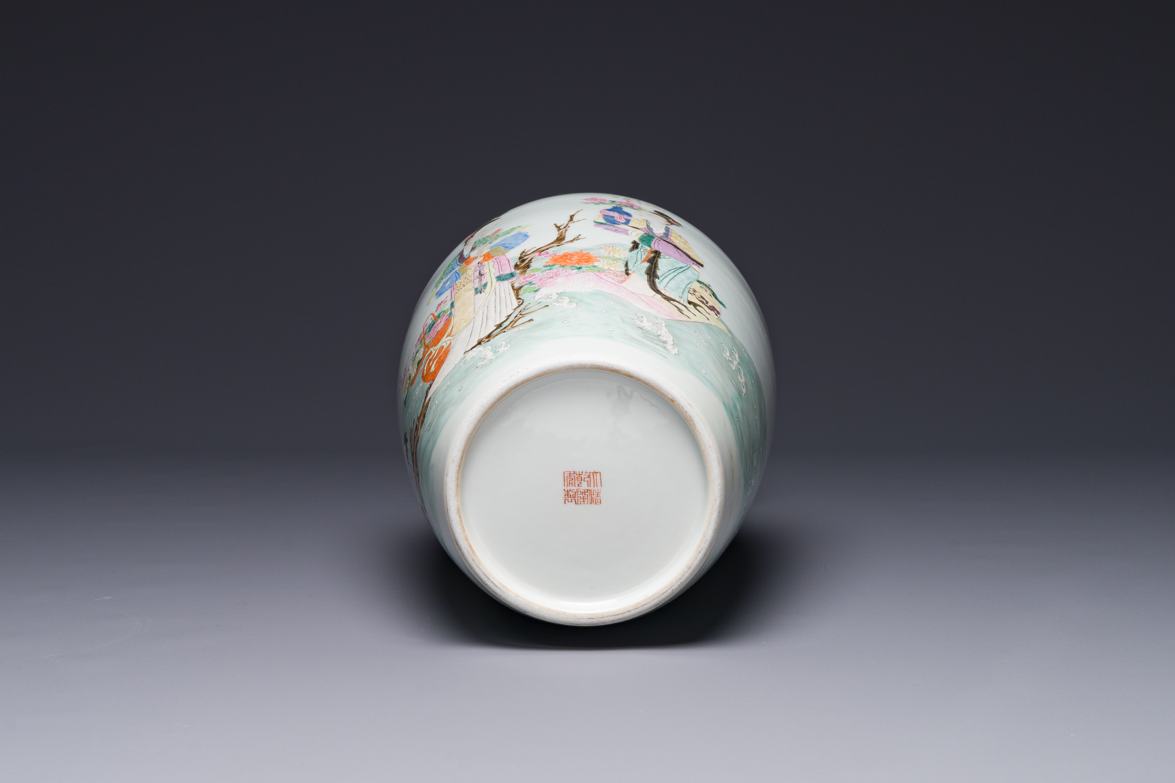 A Chinese famille rose 'Lan Caihe' vase, Qianlong mark, 19/20th C. - Image 7 of 7