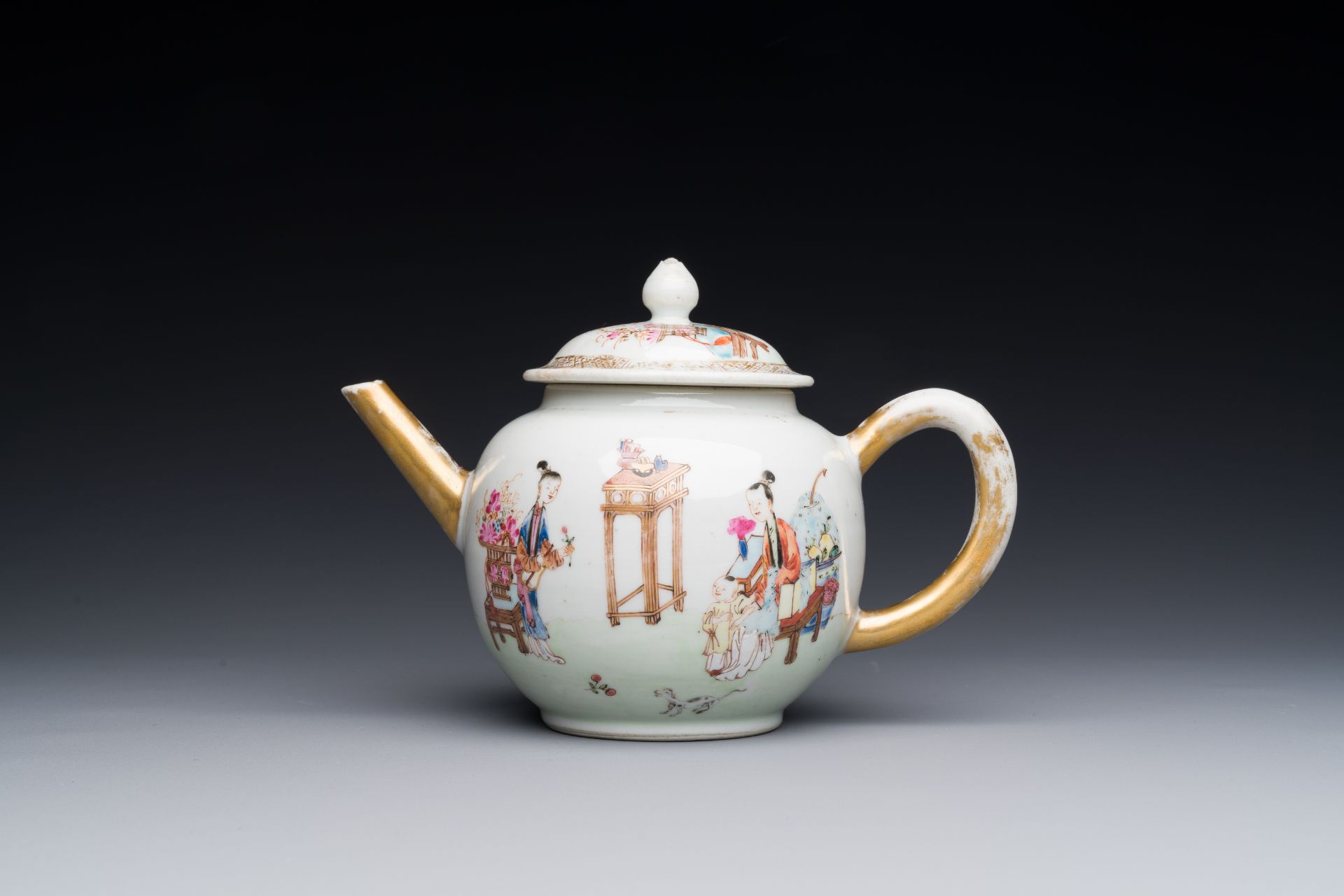 A Chinese gilt famille rose teapot, Yongzheng