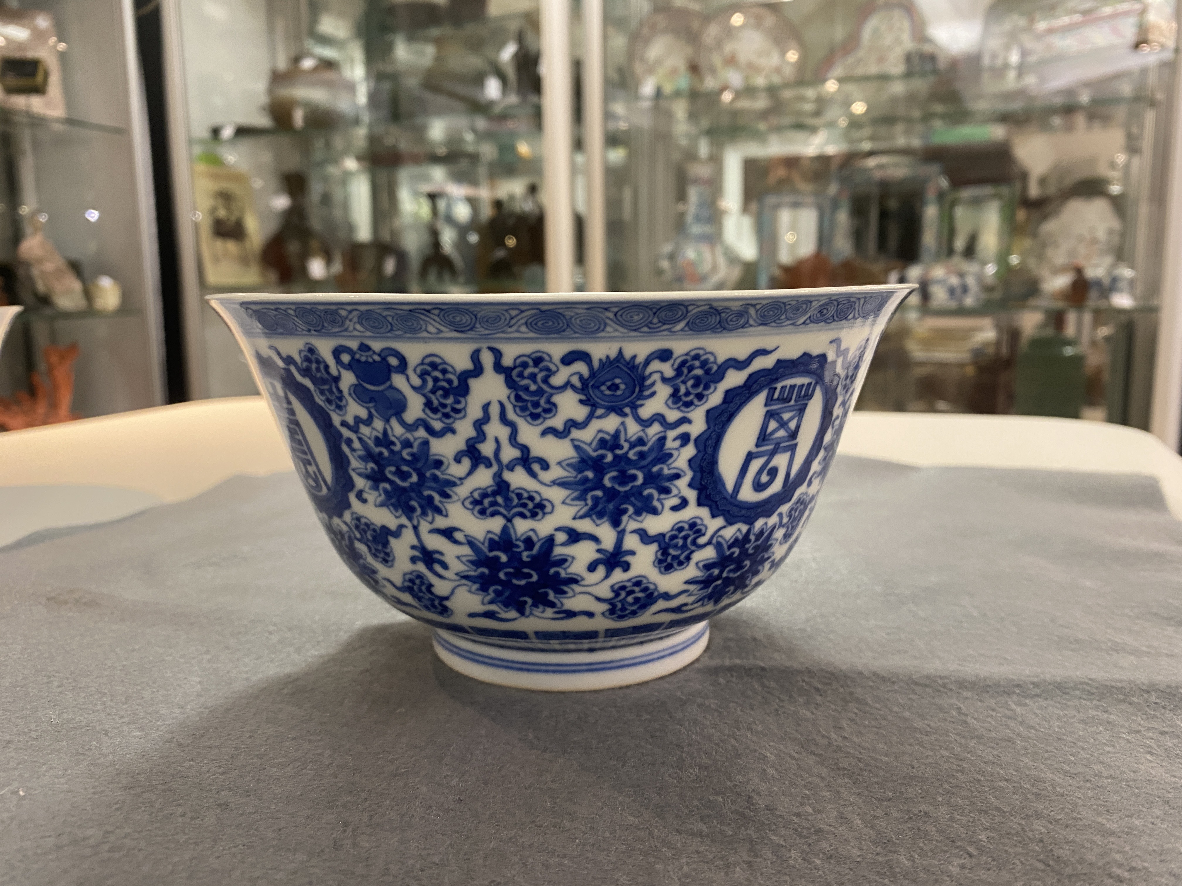 A pair of Chinese blue and white 'wan shou wu jiang' bowls, Qianlong mark and of the period - Image 26 of 40