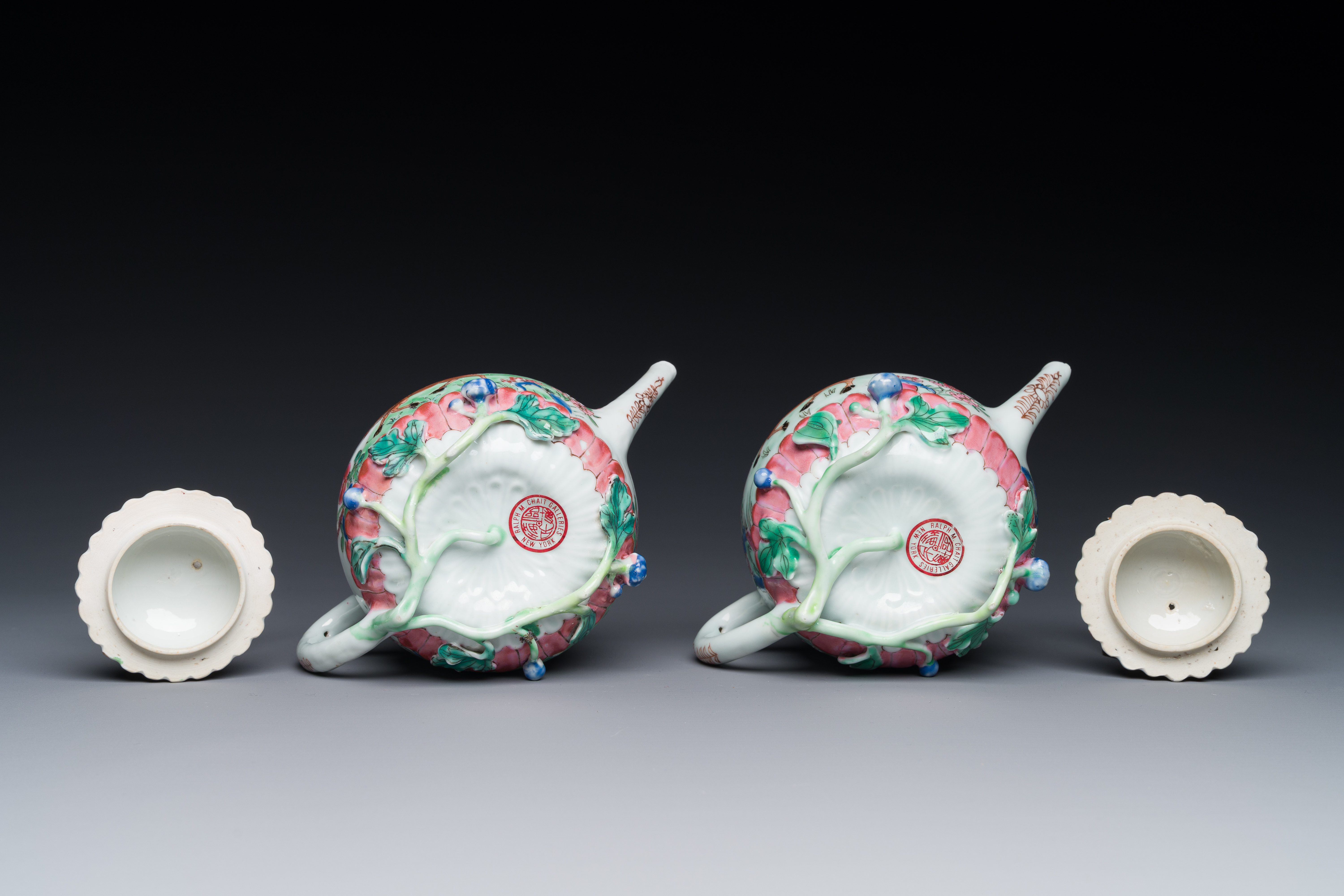 A pair of Chinese famille rose 'boy and buffalo' teapots, Yongzheng - Image 4 of 4