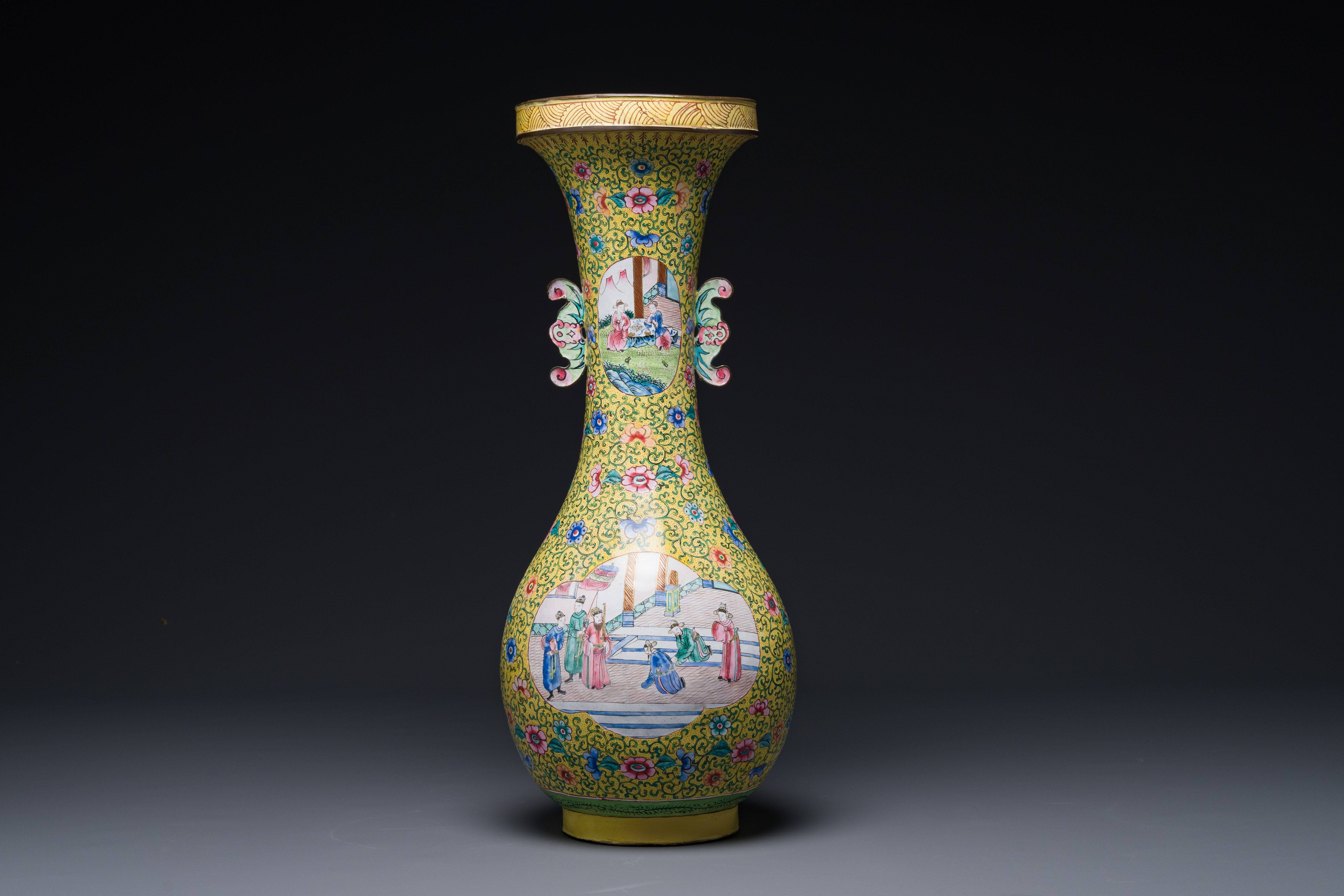 A Chinese Canton enamel yellow-ground vase, 19th C. - Image 3 of 6