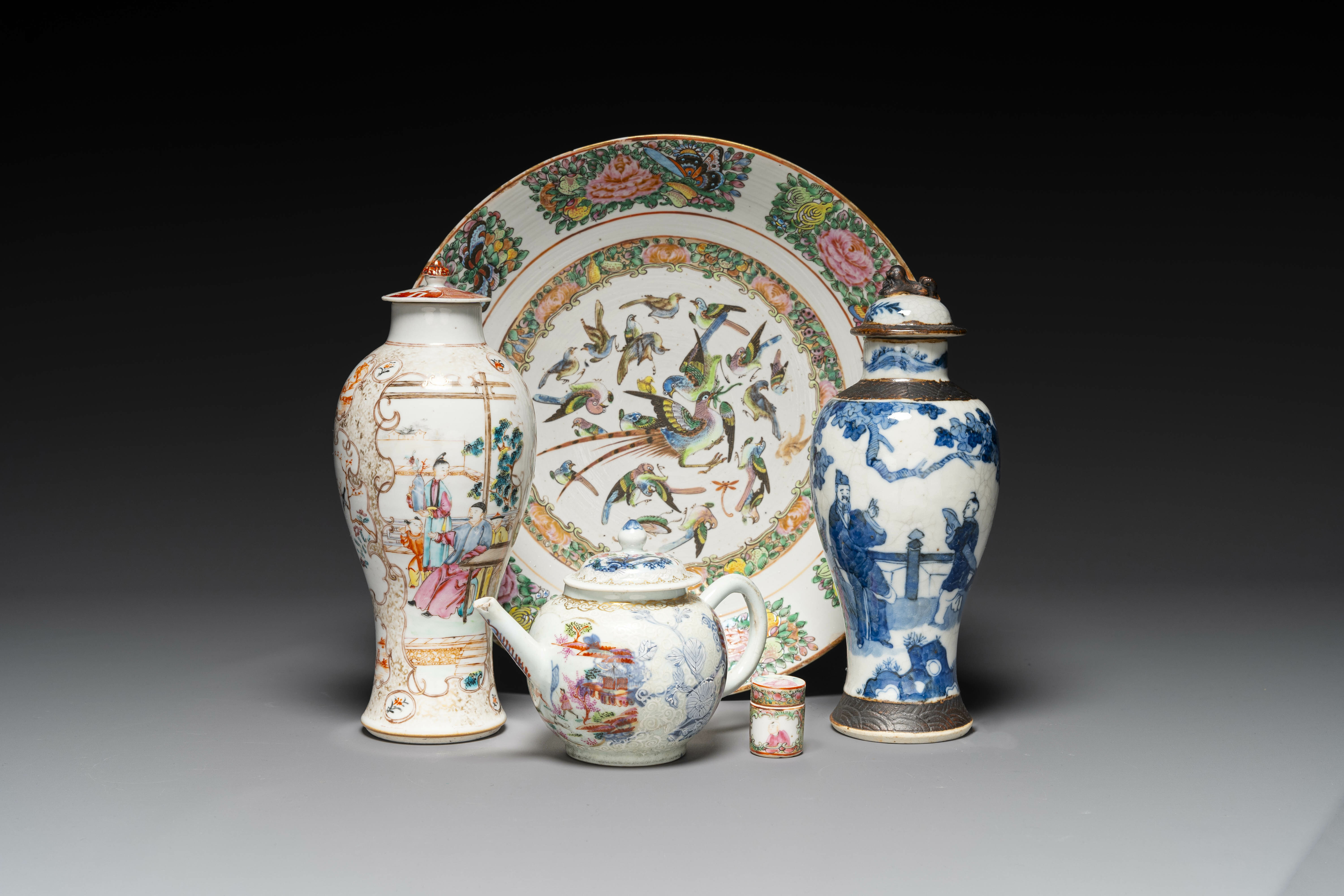 A varied collection of Chinese blue and white and famille rose porcelain, Qianlong and later