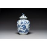 A Chinese blue and white 'Jia Guan Jin Jue åŠ å®˜æ™‰çˆµ' vase and cover, Transitional period