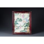 A Chinese famille rose 'eight immortals' plaque in wooden frame, 18/19th C.