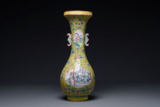 A Chinese Canton enamel yellow-ground vase, 19th C.