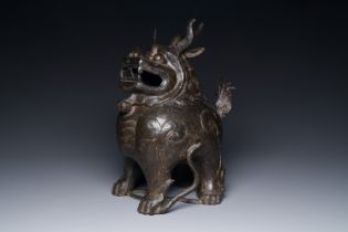 A large Chinese bronze censer and cover in the shape of a, Ming