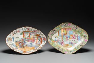 Two oval Chinese Canton famille rose tazzas, 19th C.