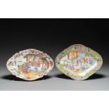 Two oval Chinese Canton famille rose tazzas, 19th C.