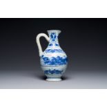 A Chinese blue and white ewer with landscape design, Transitional period