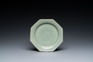 A Chinese octagonal Longquan celadon plate, probably Ming